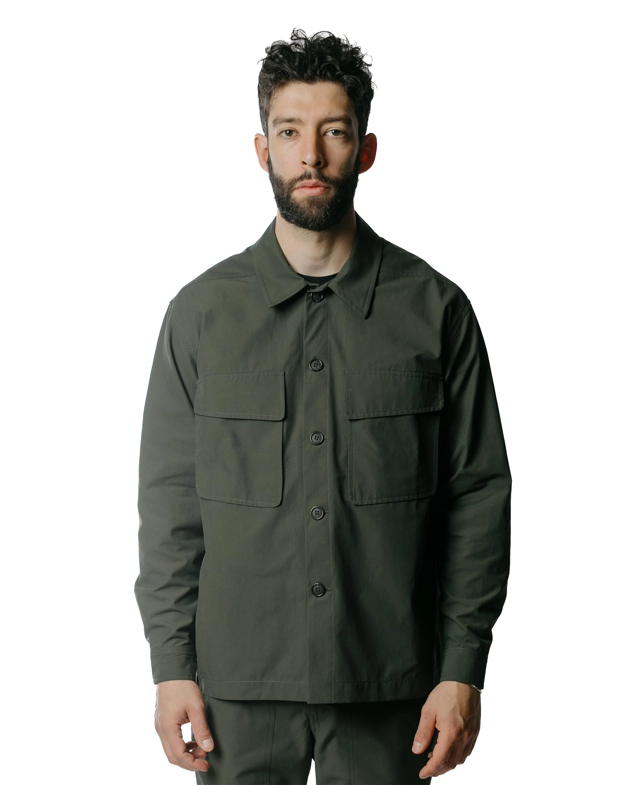 Wanze Boxy Overshirt Structured Cotton Green Smoke