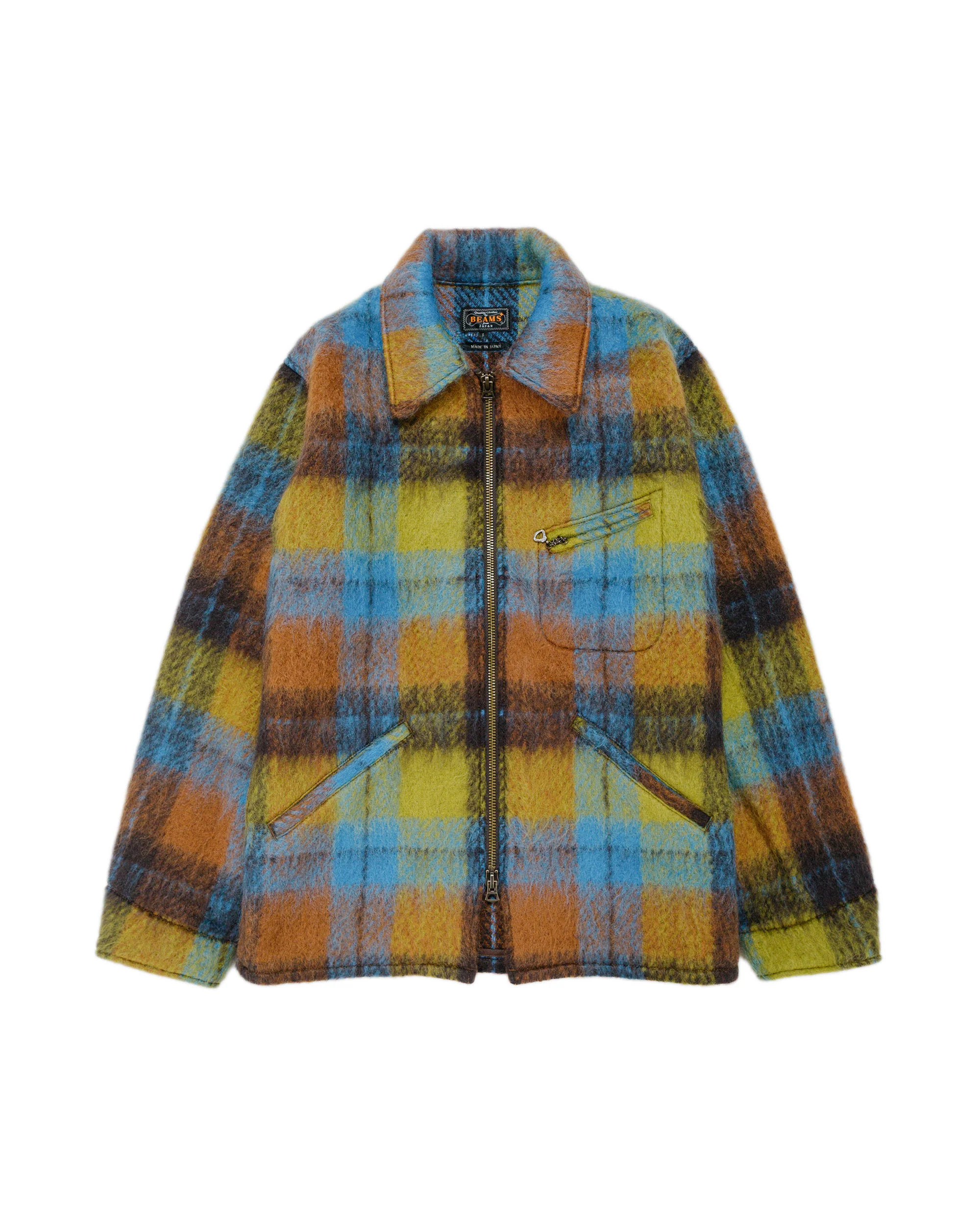 Beams Plus Brushed Mohair Plaid Sports Jacket Brown/Multi