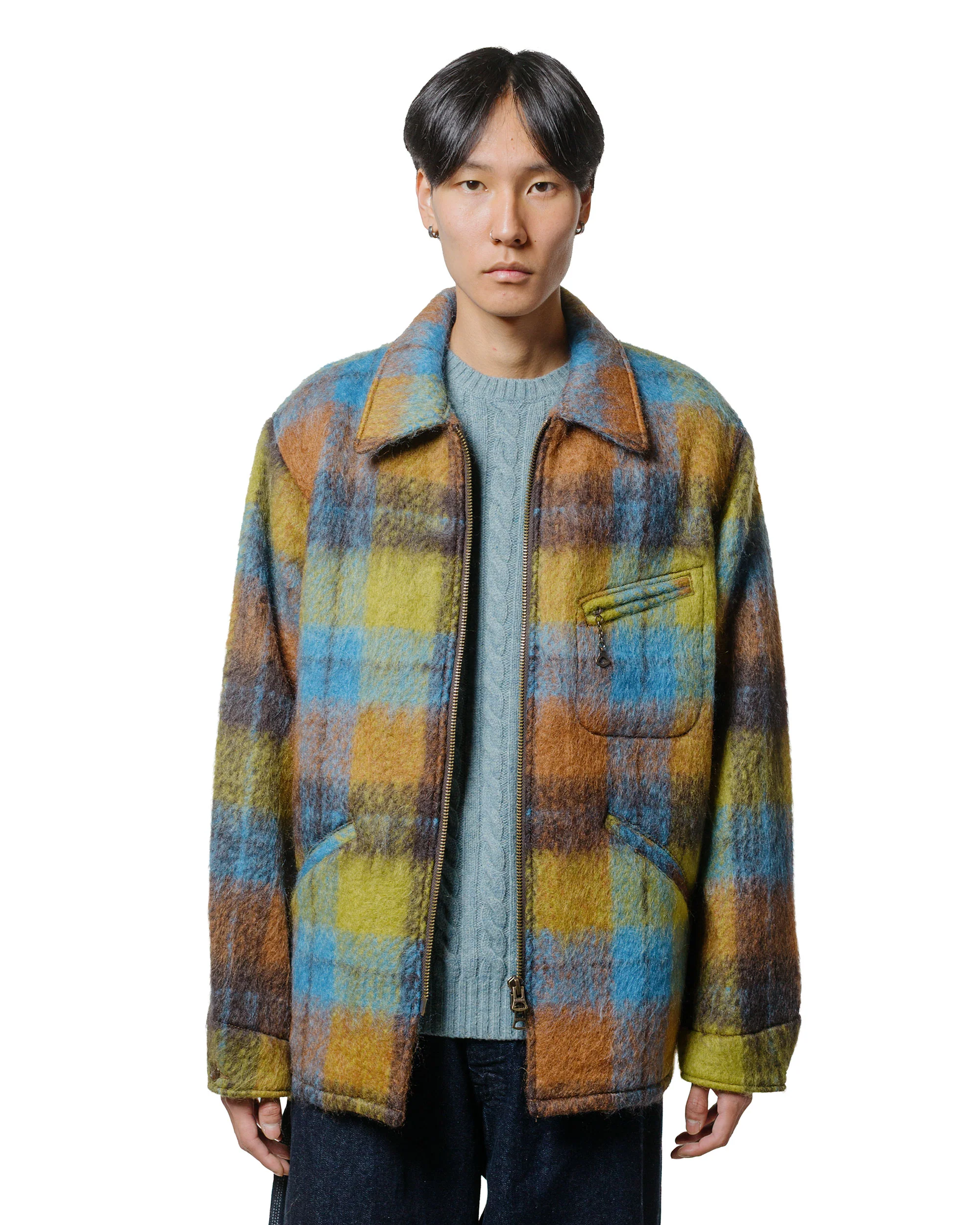 Beams Plus Brushed Mohair Plaid Sports Jacket Brown/Multi