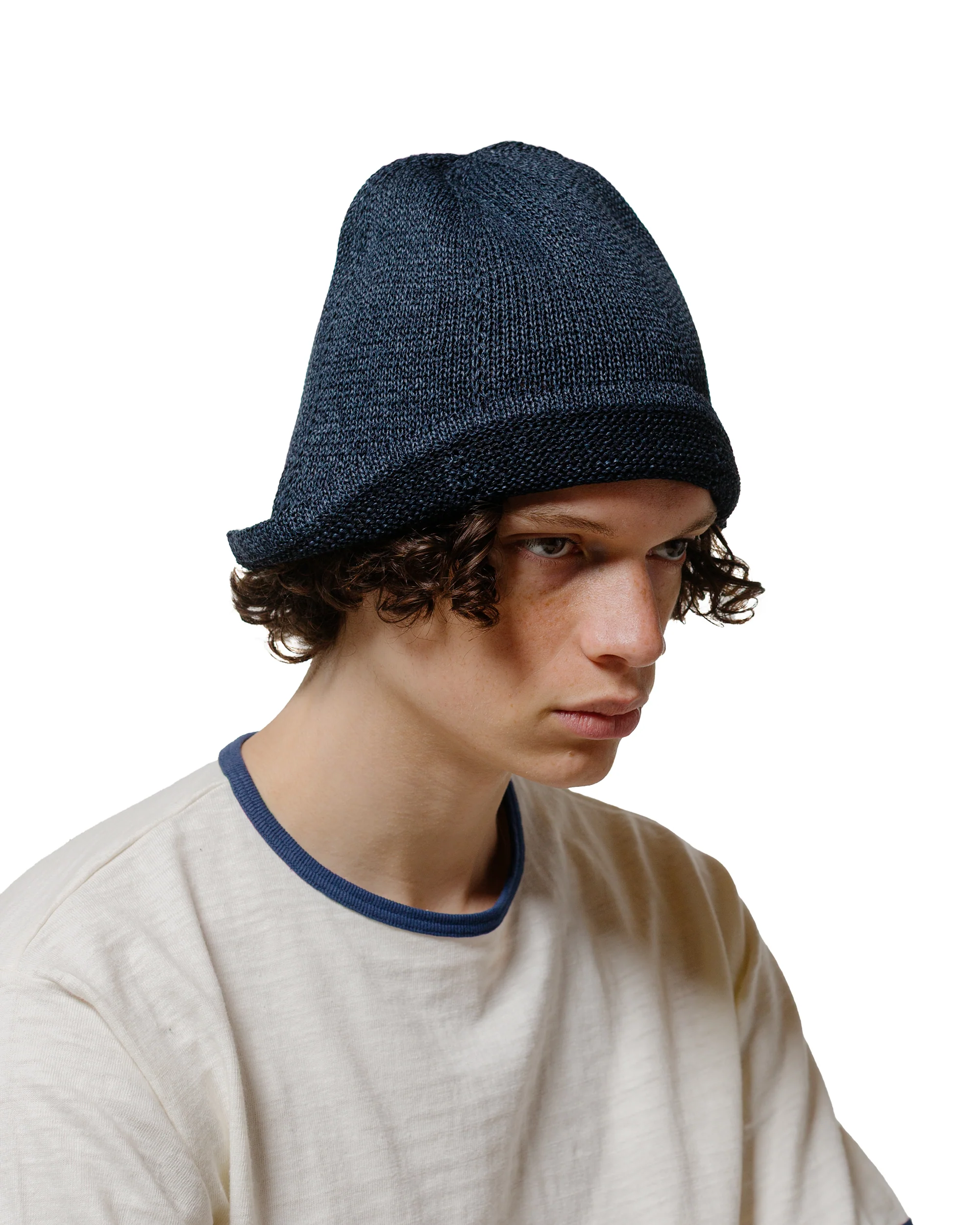 Found Feather Knit Tulip Hat Paper Cotton Rayon Indigo
