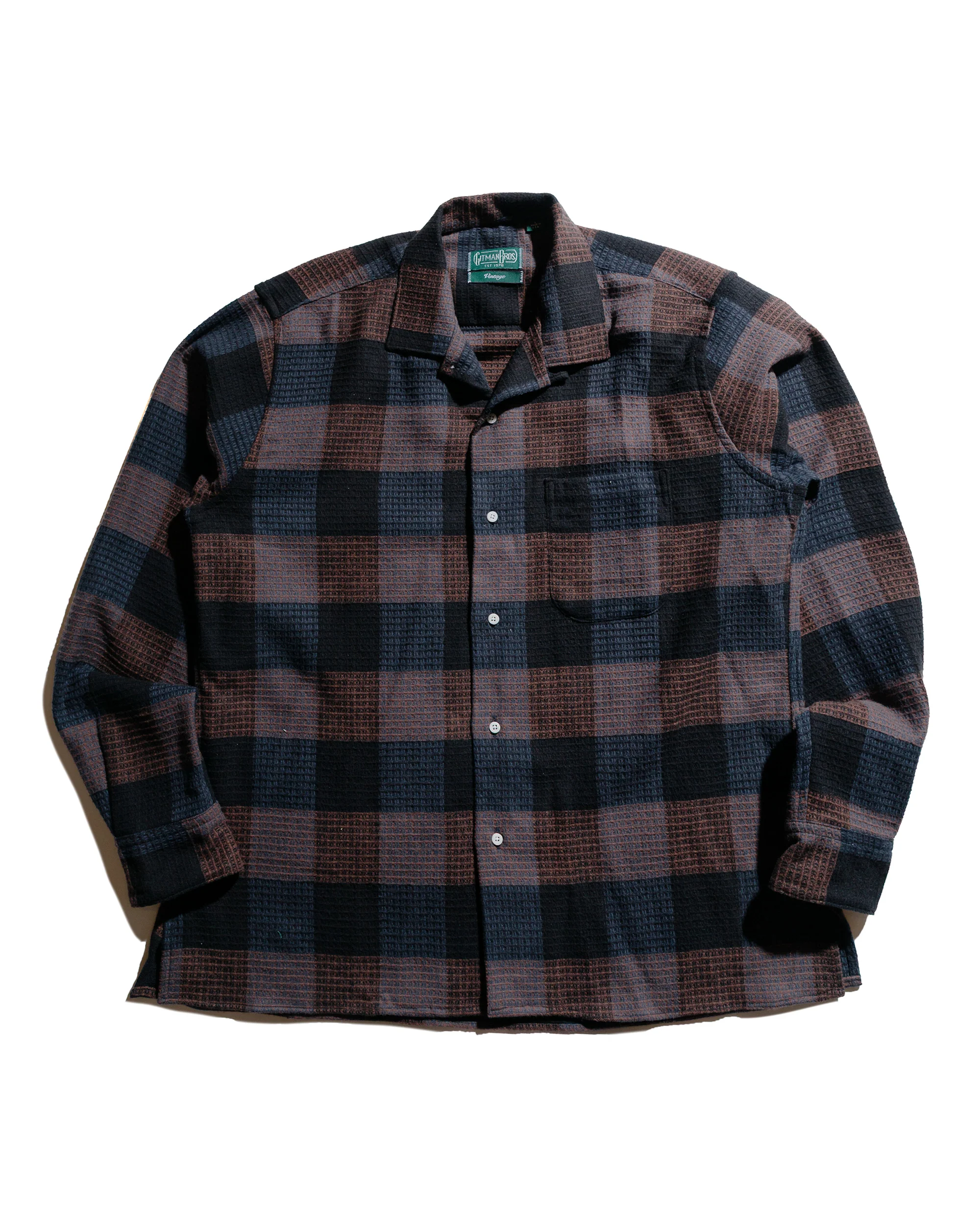 Gitman Vintage Bros. Black Brushed Waffle Check Camp Shirt