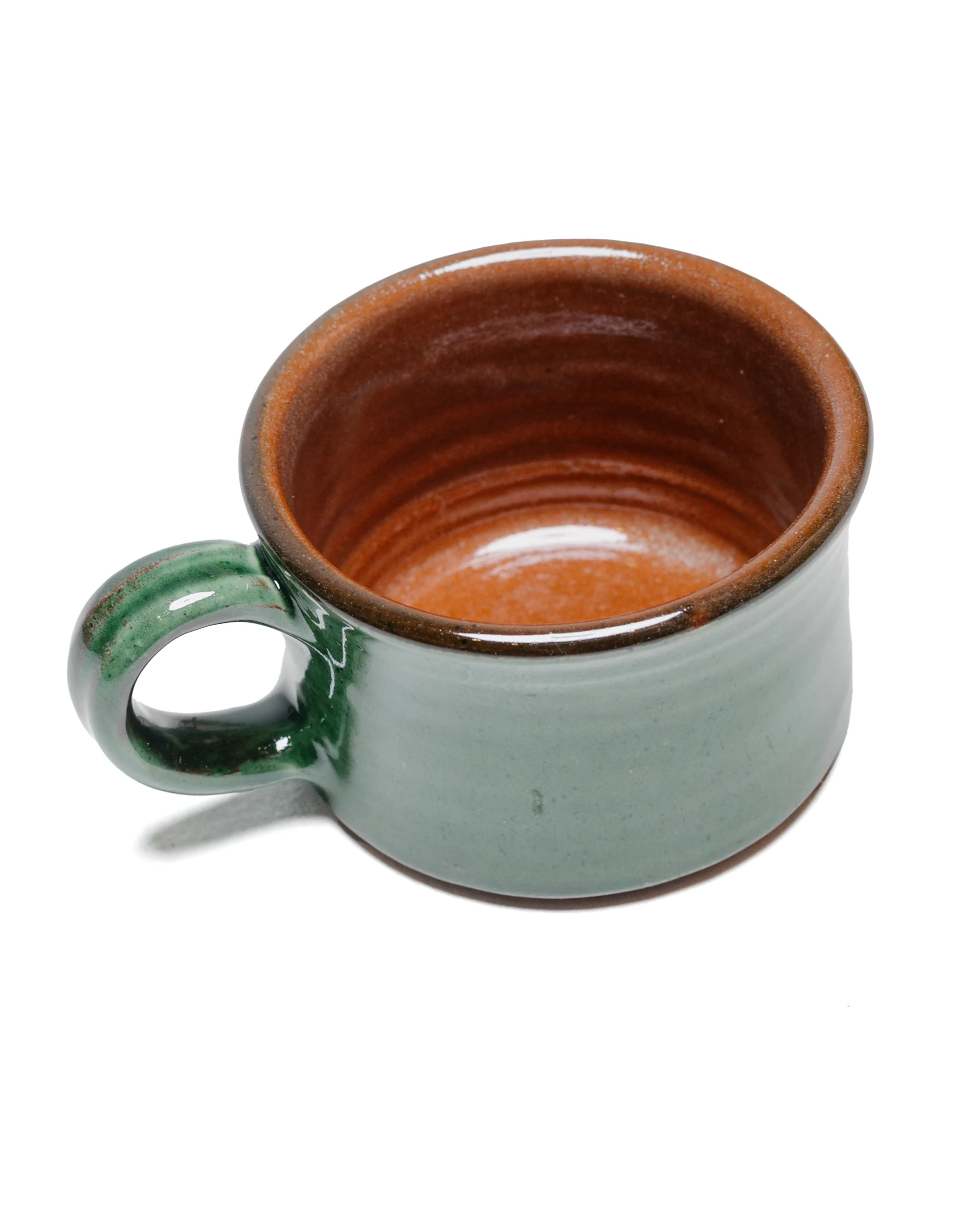 Tender Half Height Coffee Mug Red Clay Green Glaze