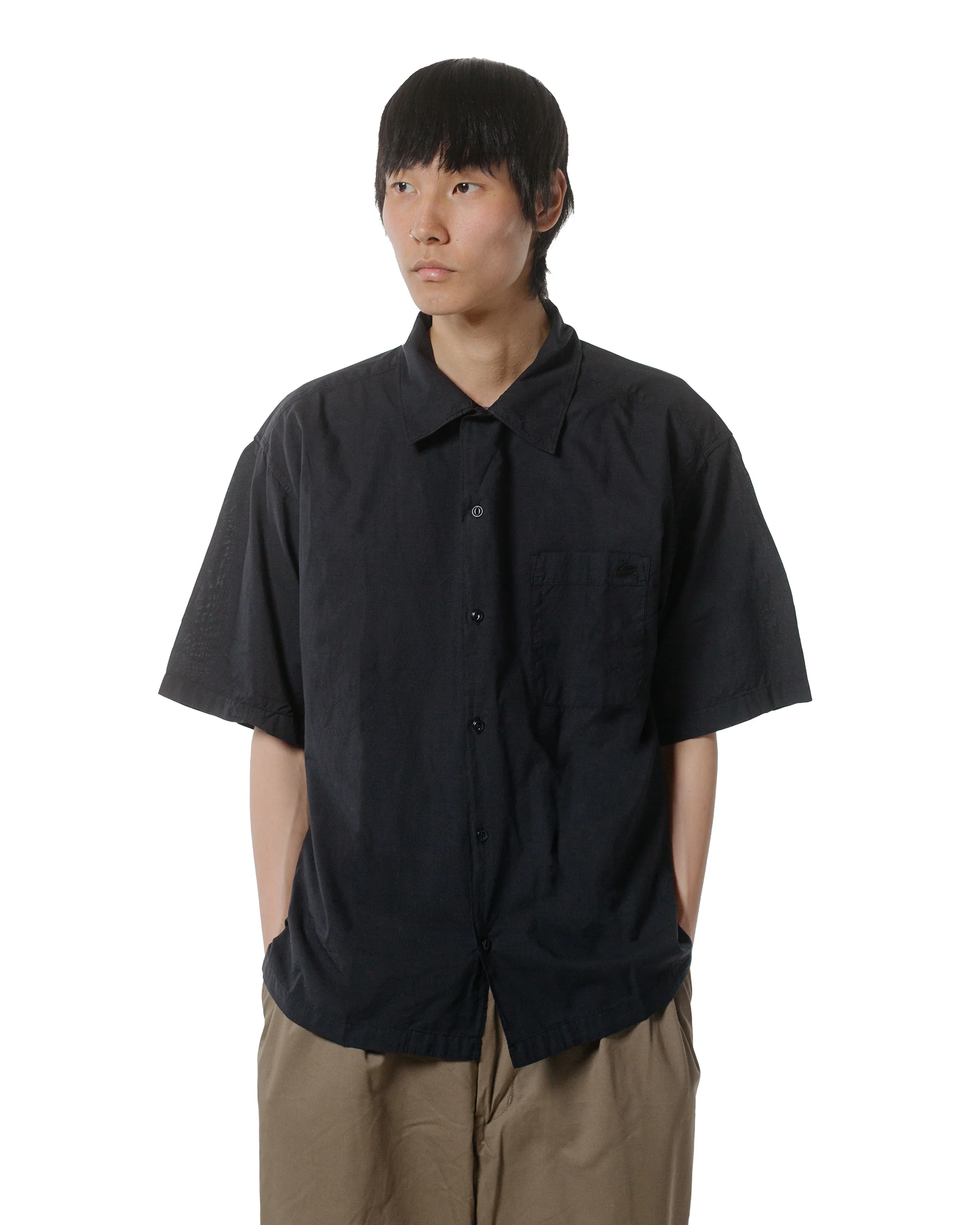 Merz B. Schwanen SHIRT09LP Unisex Short Sleeve Cotton Poplin Shirt Deep Black
