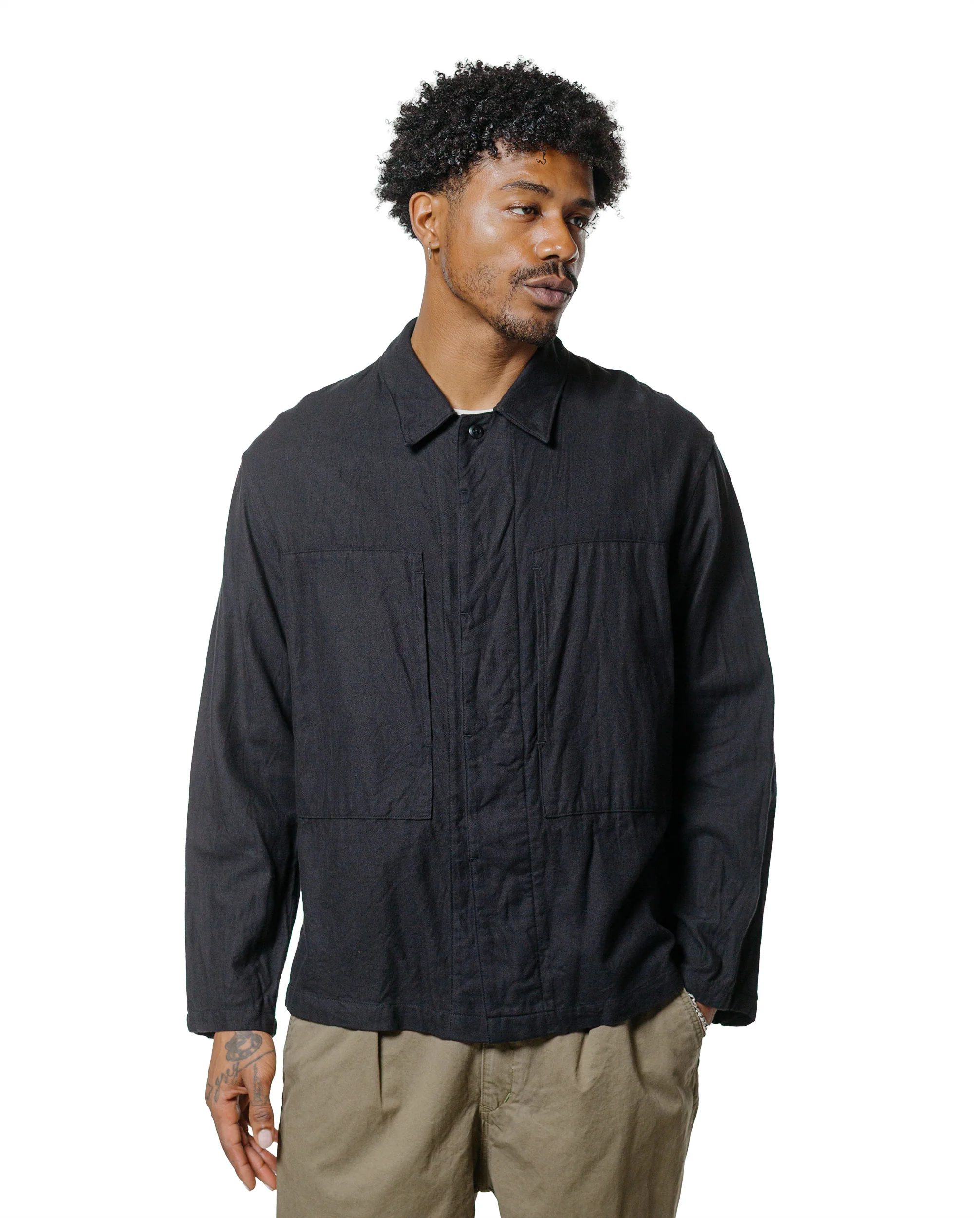 Sage de Cret Cotton/Wool Flannel Short Shirt Jacket Black