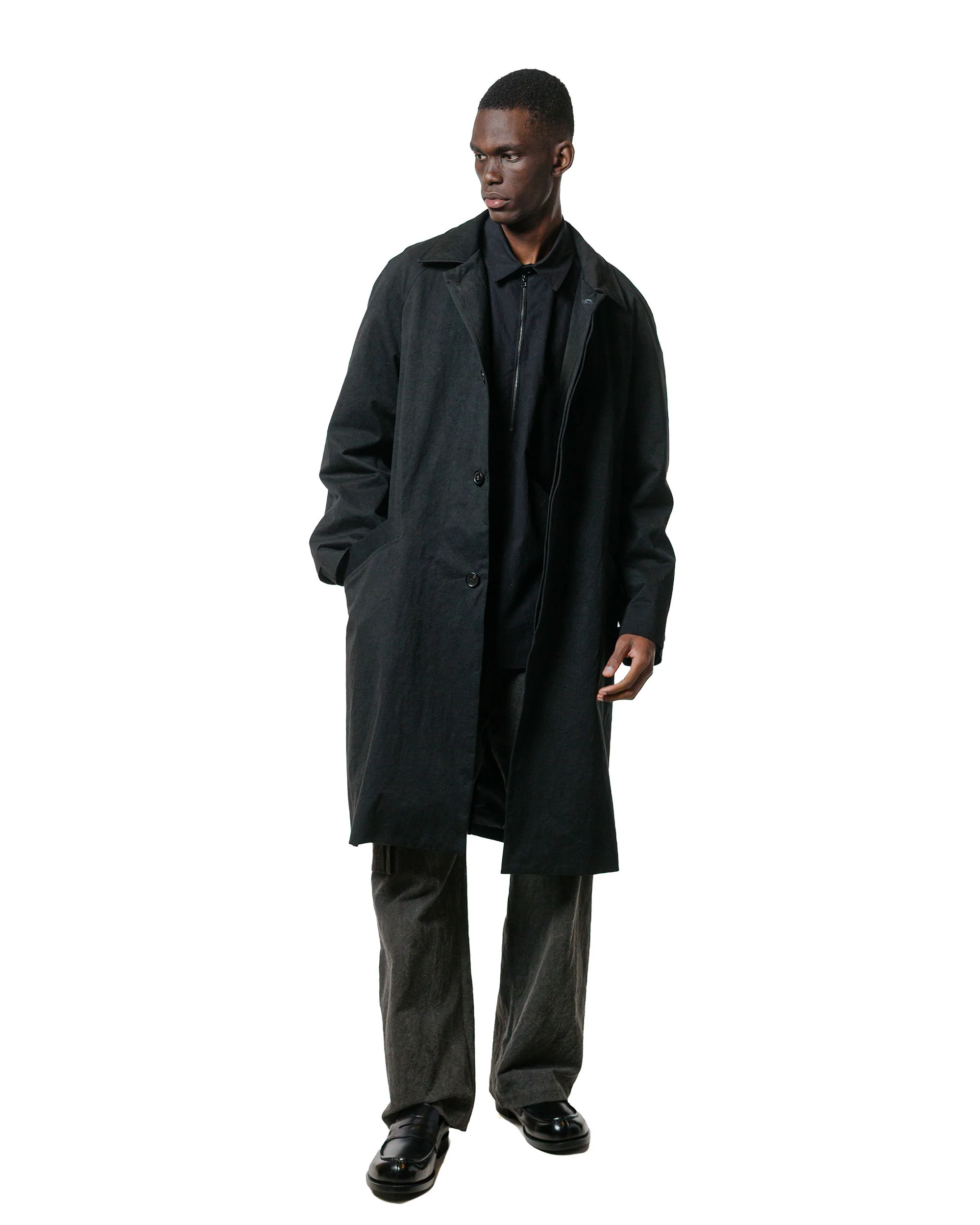 Wanze Raglan Overcoat Washed Cotton Black