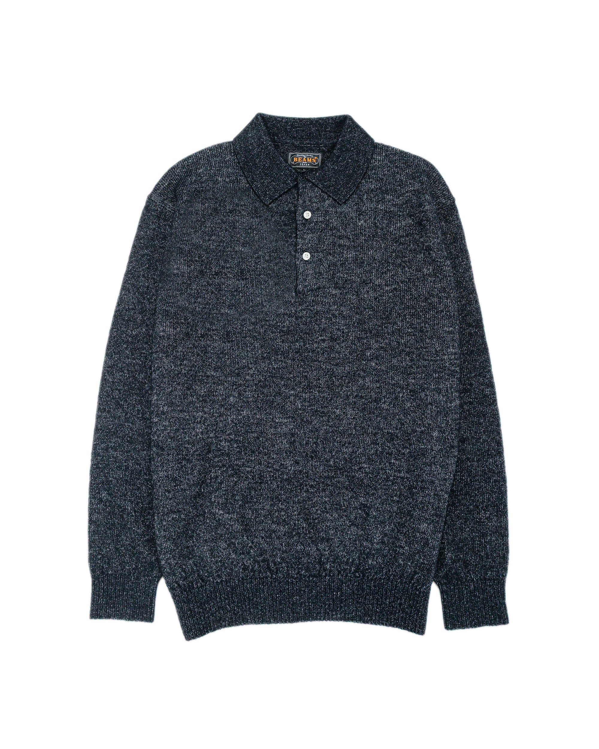 Beams Plus Knit Polo 9G Wool Silk Shaggy Black