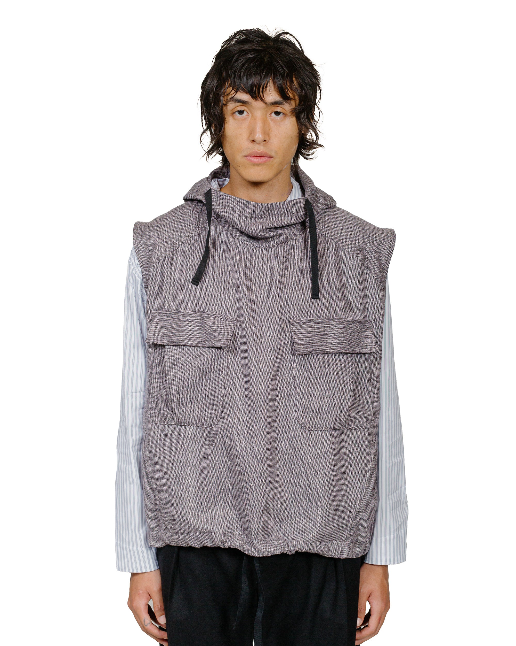 Wanze Army Smock Vest Italian Donegal Wool Purple