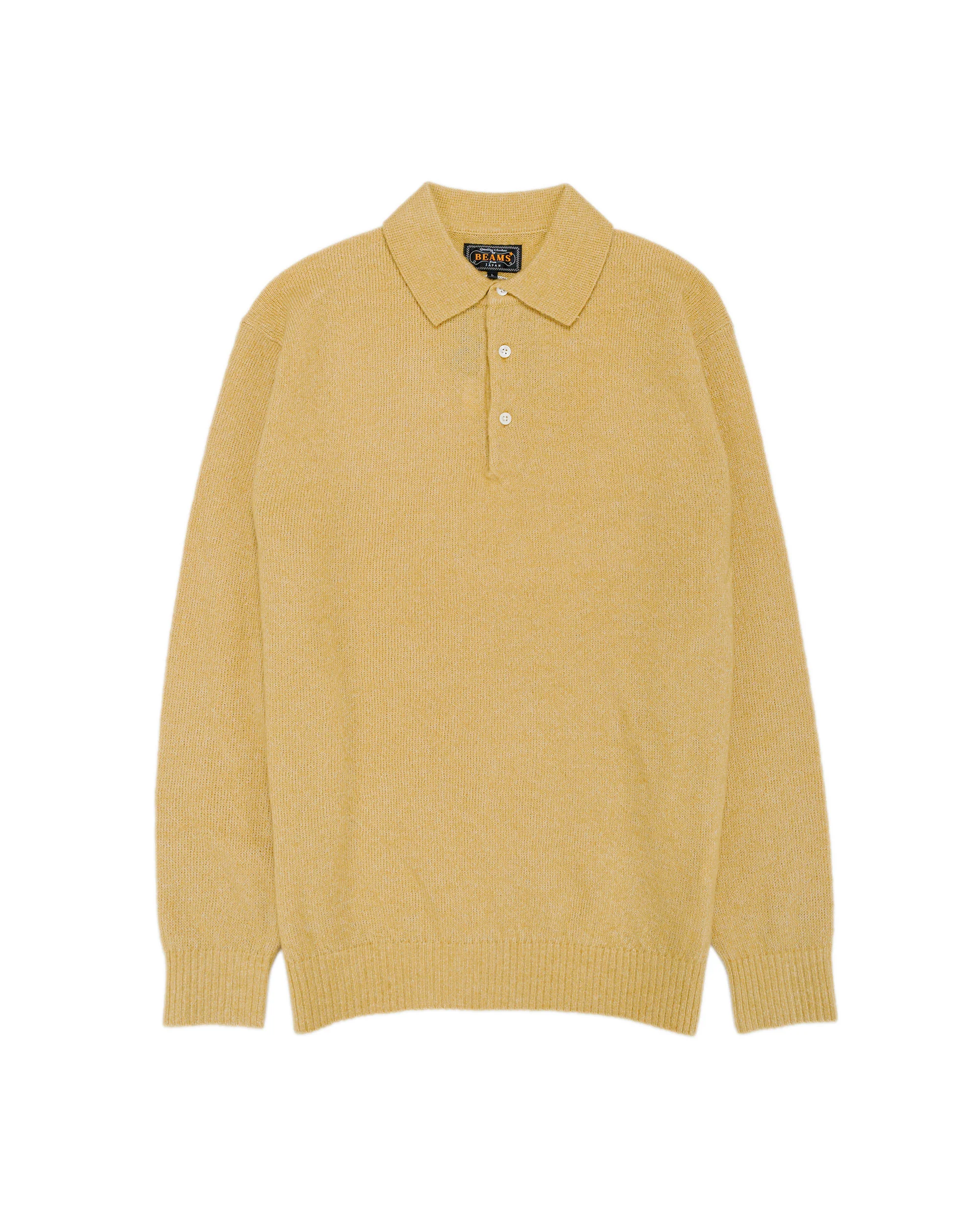 Beams Plus Knit Polo 9G Wool Silk Shaggy Gold