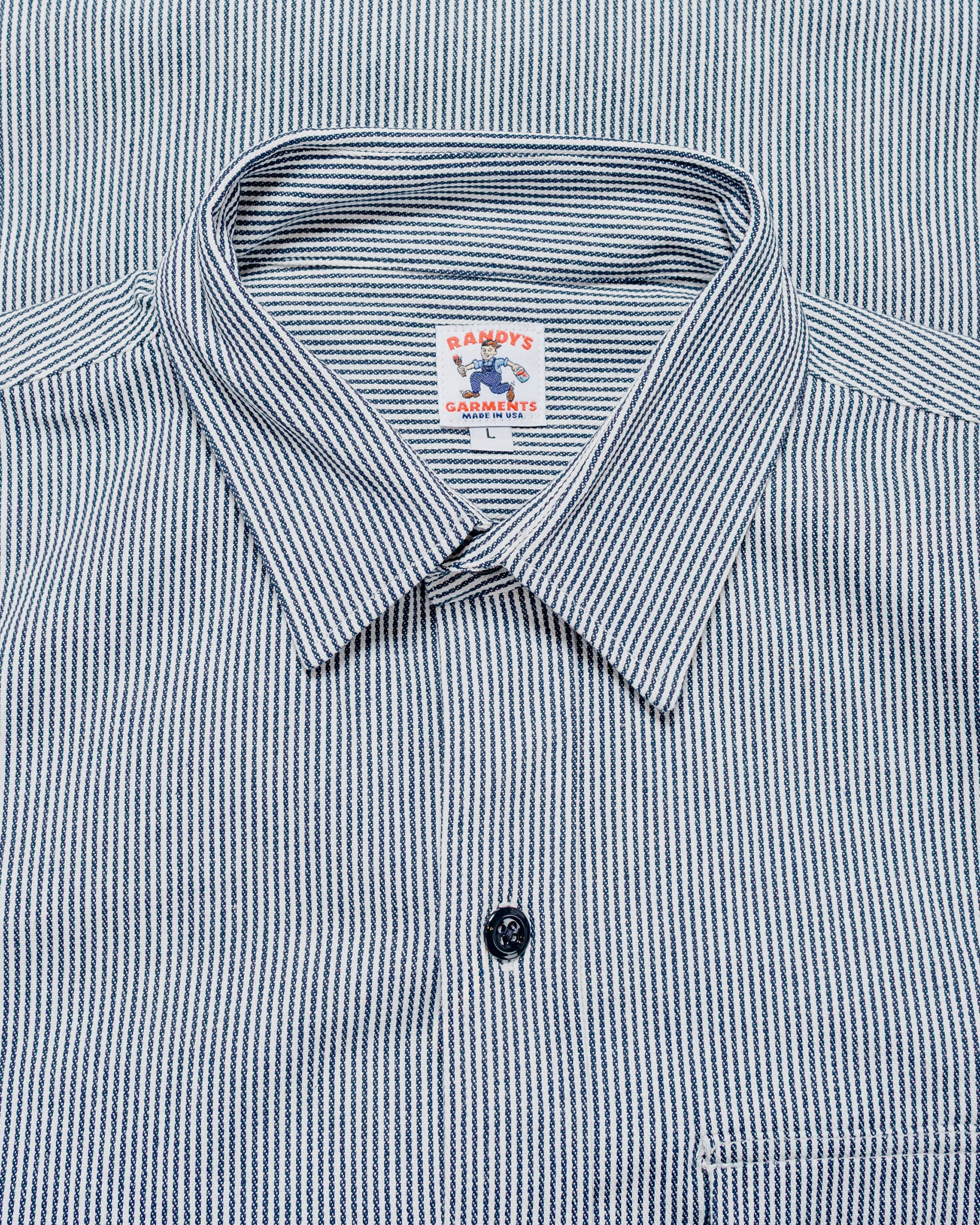 Randy's Garments 1-Pocket Work Shirt 8oz Narrow Stripe Cotton Denim White/Indigo