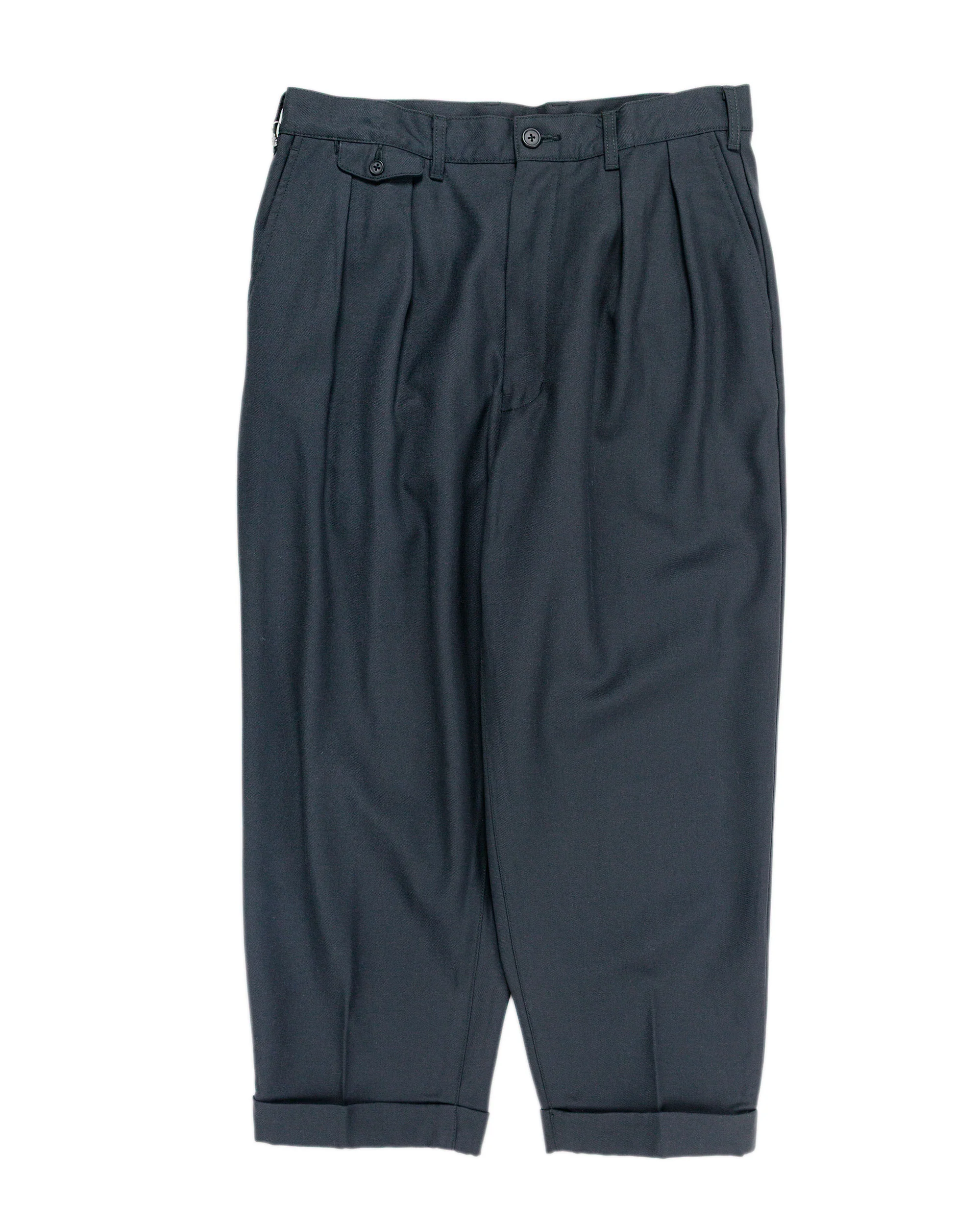 Beams Plus 2Pleats Laundry Wool Charcoal Grey