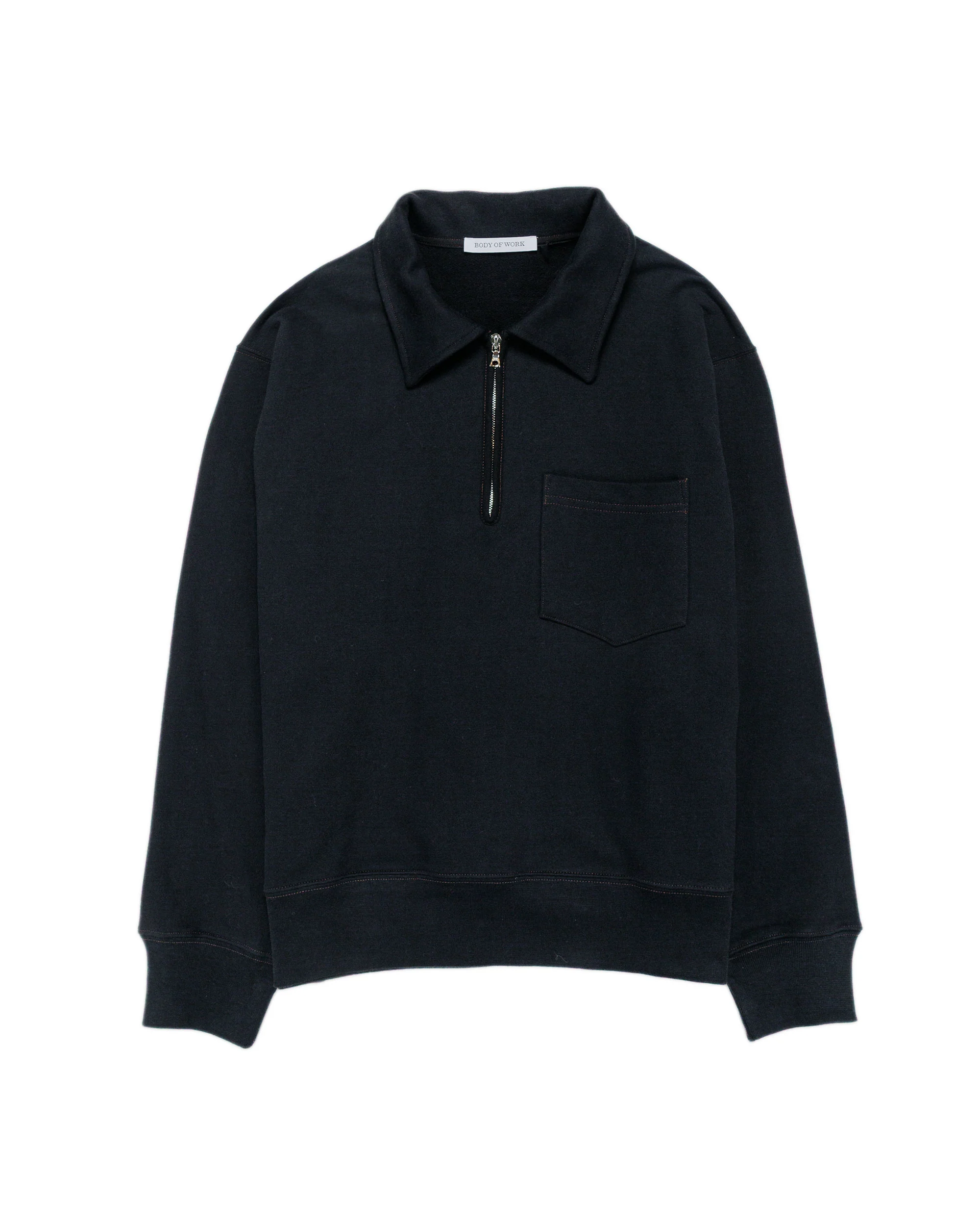 Body of Work Myrtle Quarter-Zip Sweatshirt Black/Loam Brown Stitch