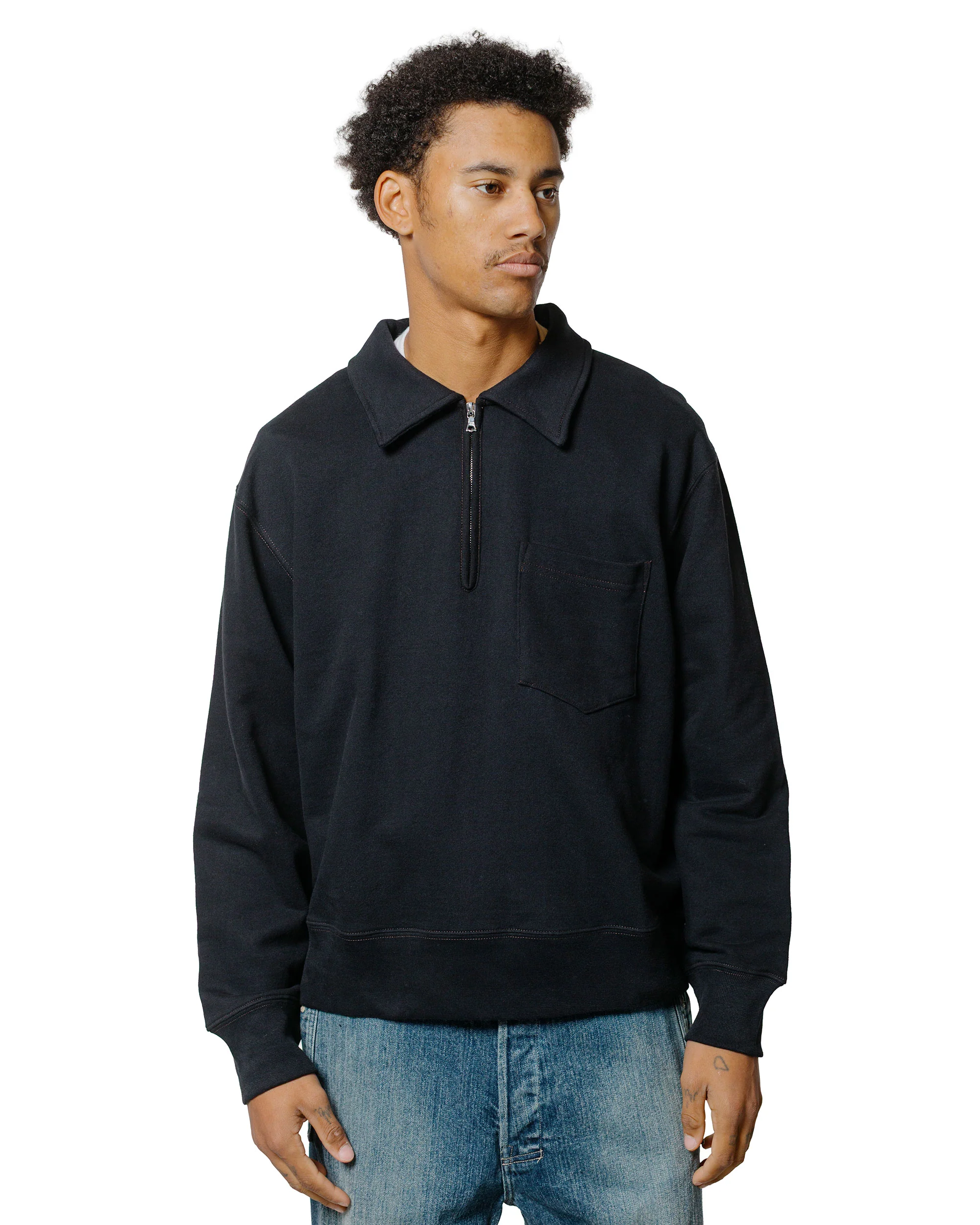 Body of Work Myrtle Quarter-Zip Sweatshirt Black/Loam Brown Stitch
