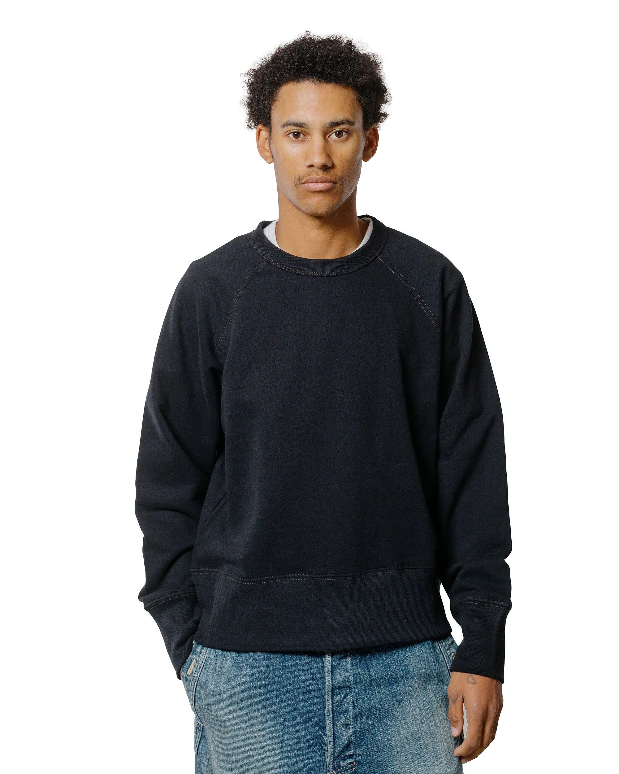Body of Work Aster Raglan Sweatshirt Black/Loam Brown Stitch