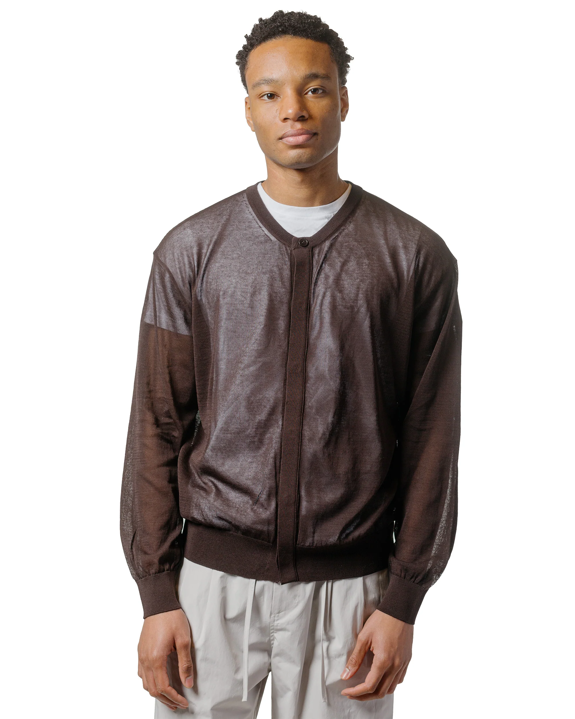 Amomento Sheer Round Cardigan Dark Brown