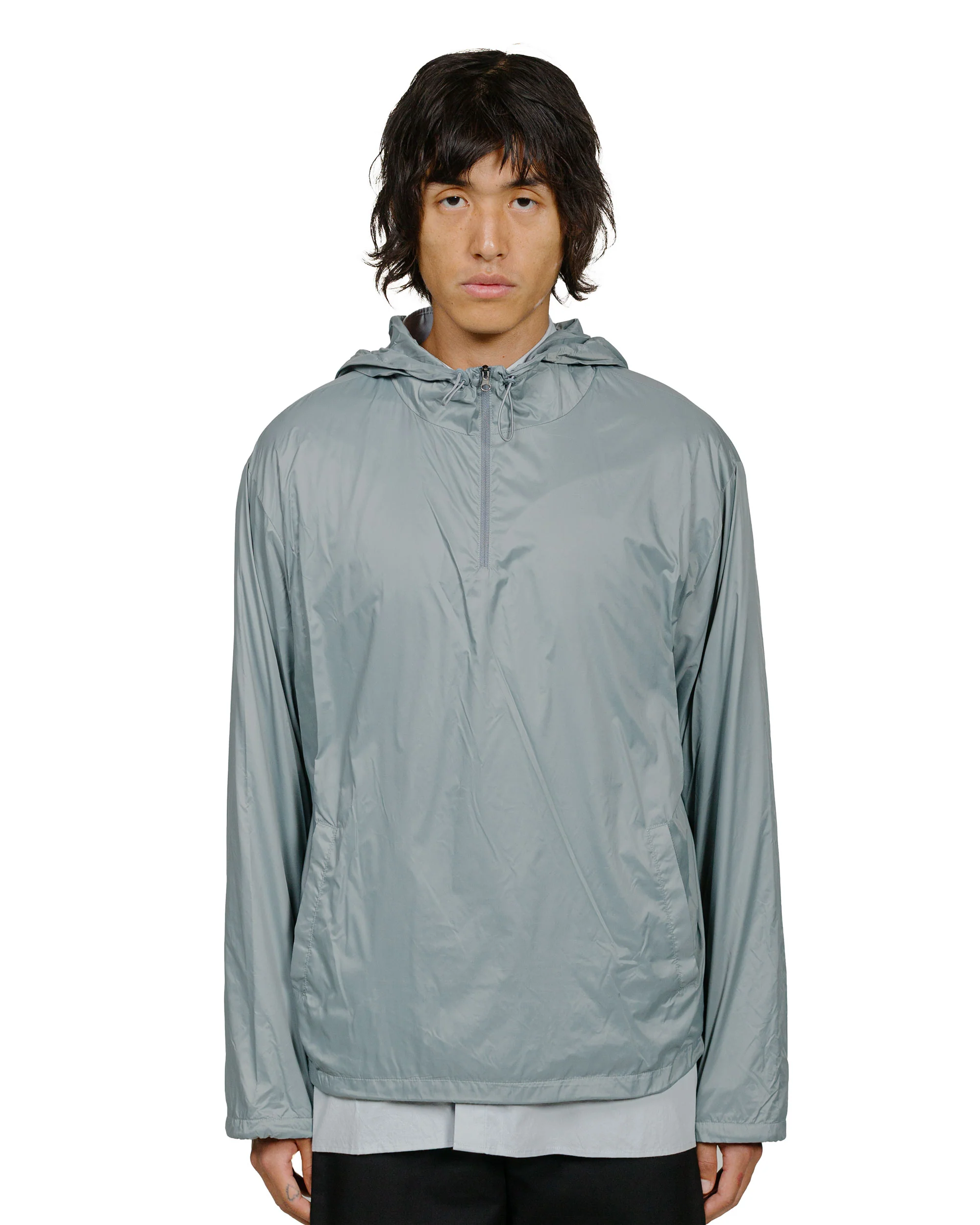 Amomento Glossy Nylon Half Zip-Up Jumper Blue Grey