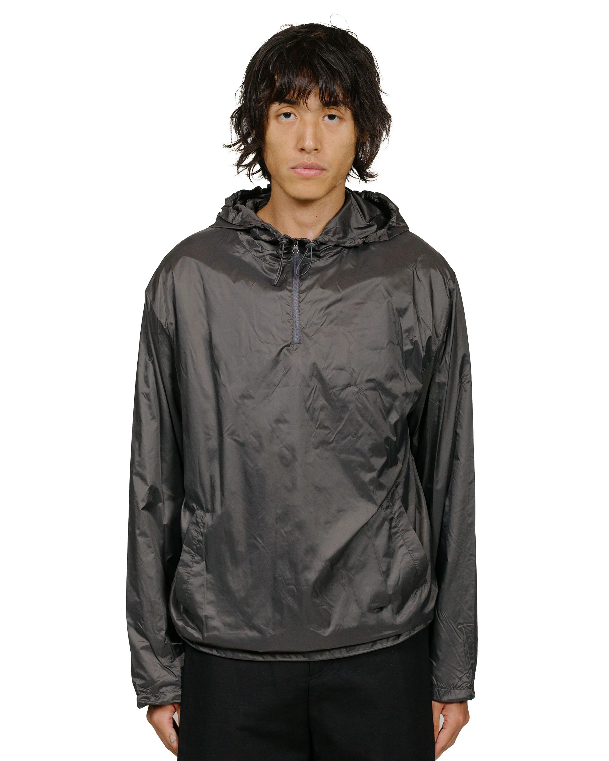 Amomento Glossy Nylon Half Zip-Up Jumper Charcoal