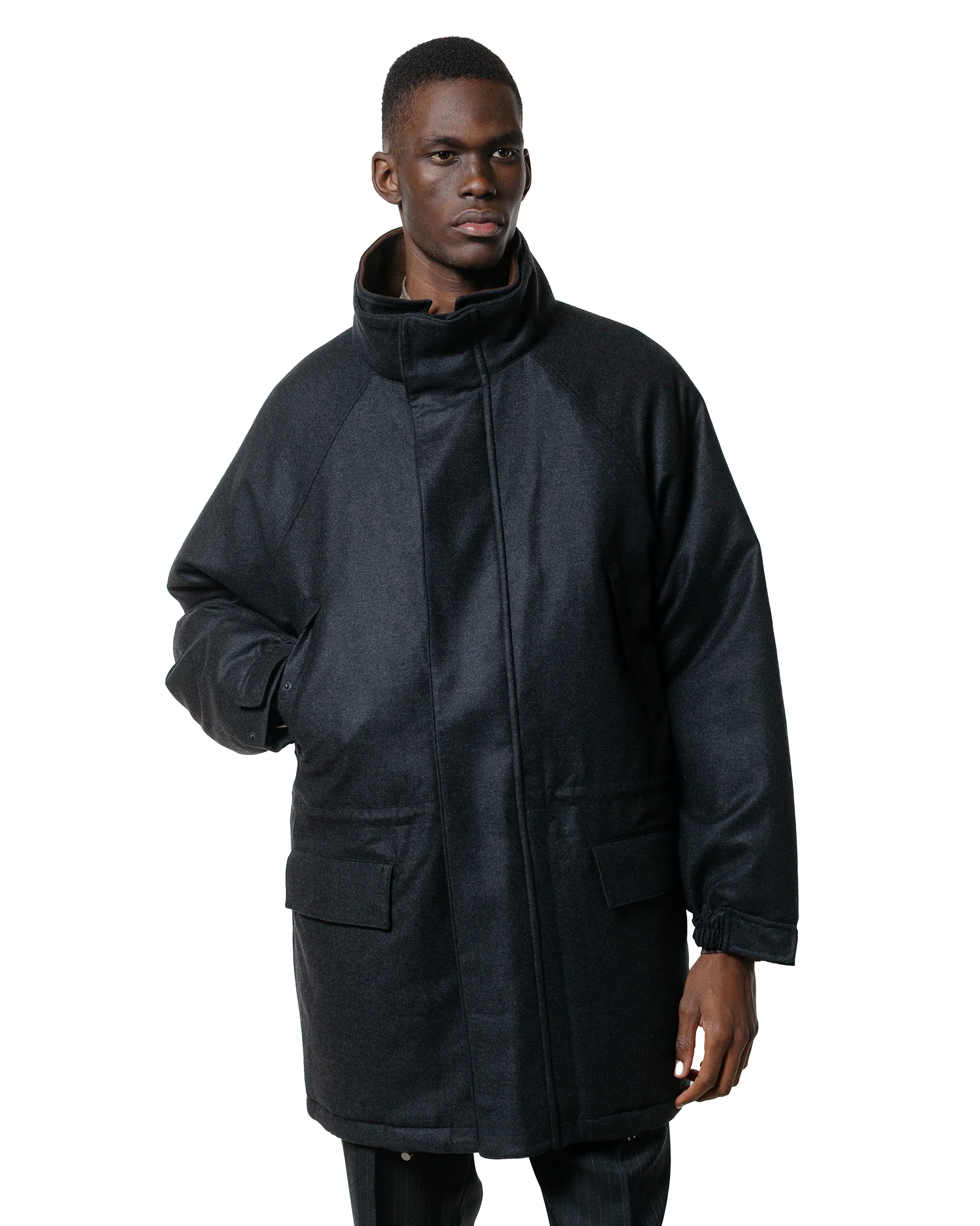 Auralee Wool Fulling Flannel Padded Over Blouson Top Charcoal