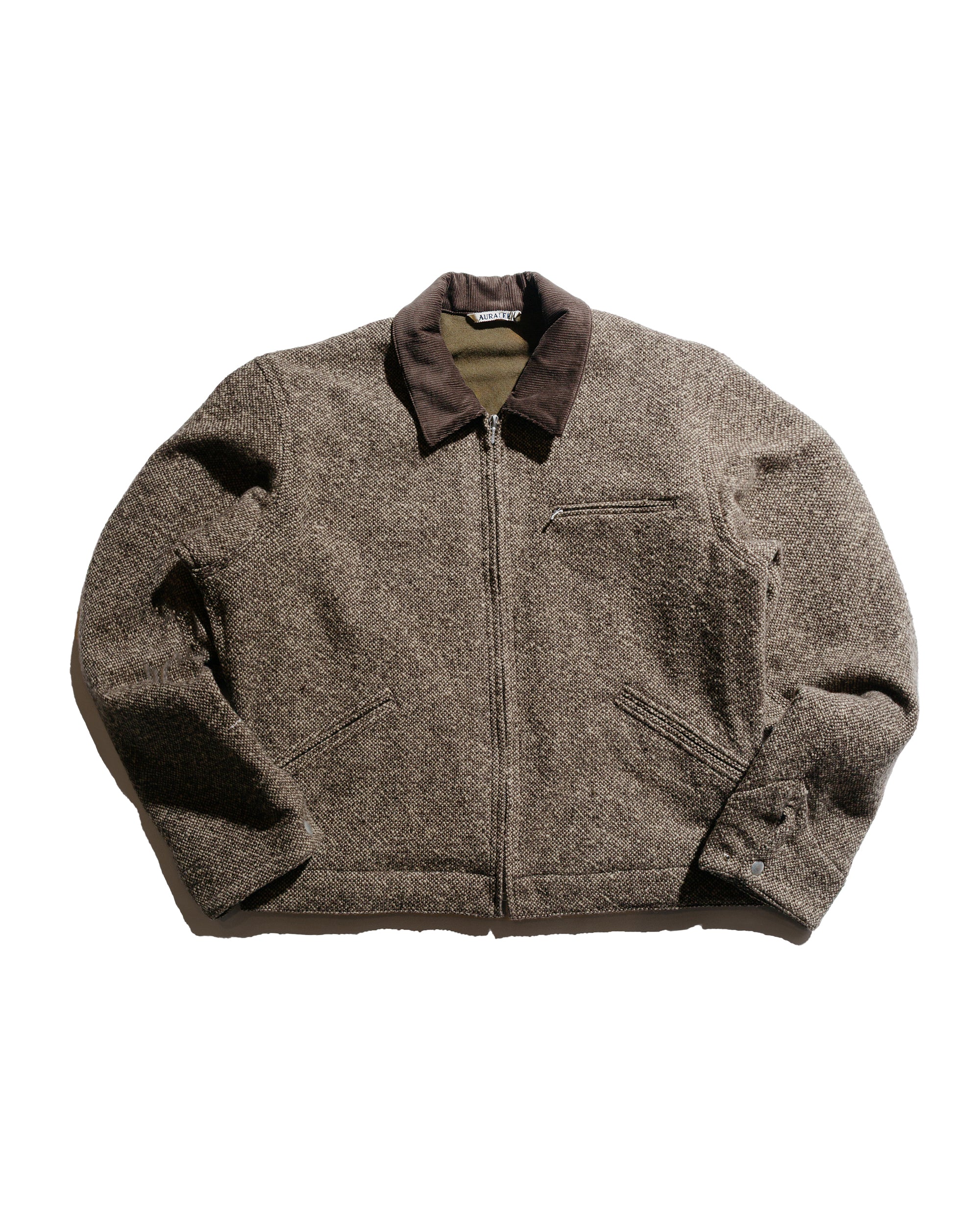 Auralee Homespun Tweed Zip Blouson Brown