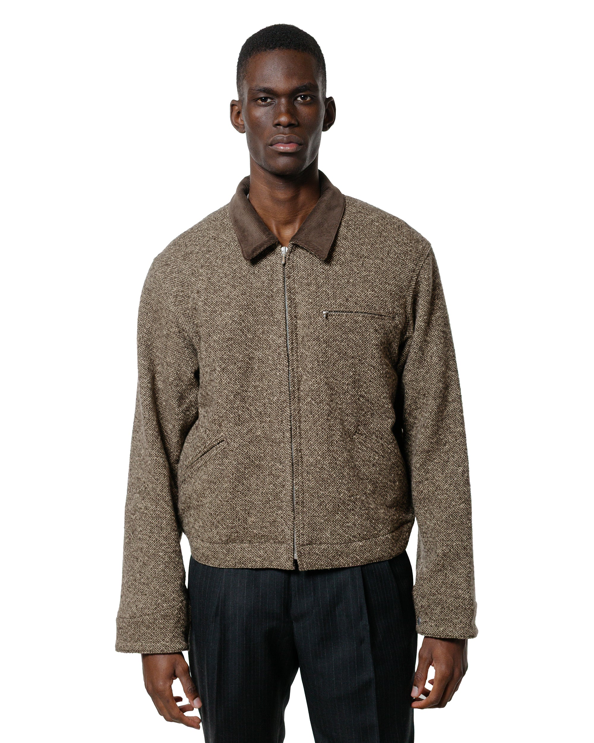 Auralee Homespun Tweed Zip Blouson Brown