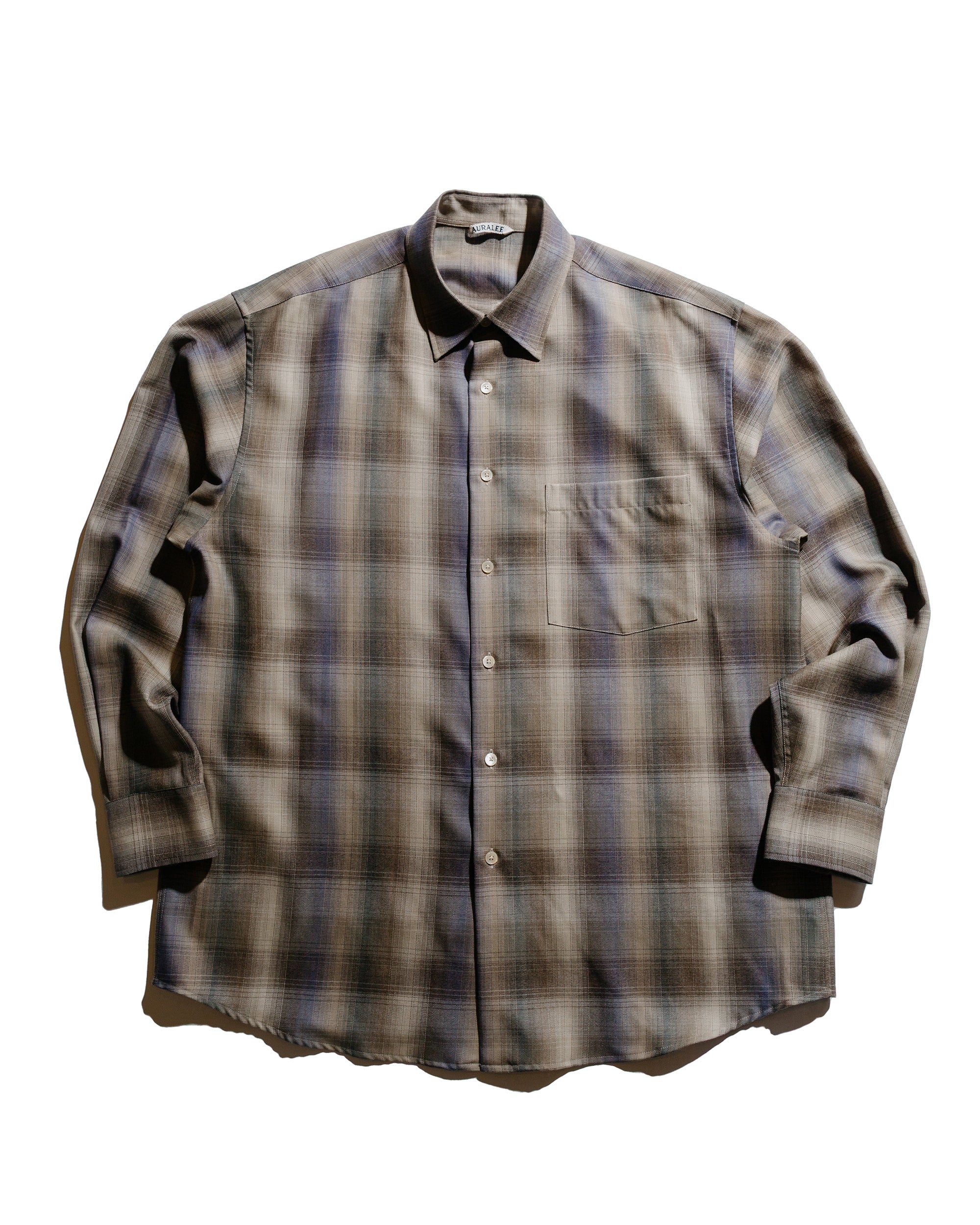 Auralee Super Light Wool Check Shirt Brown Blue Check