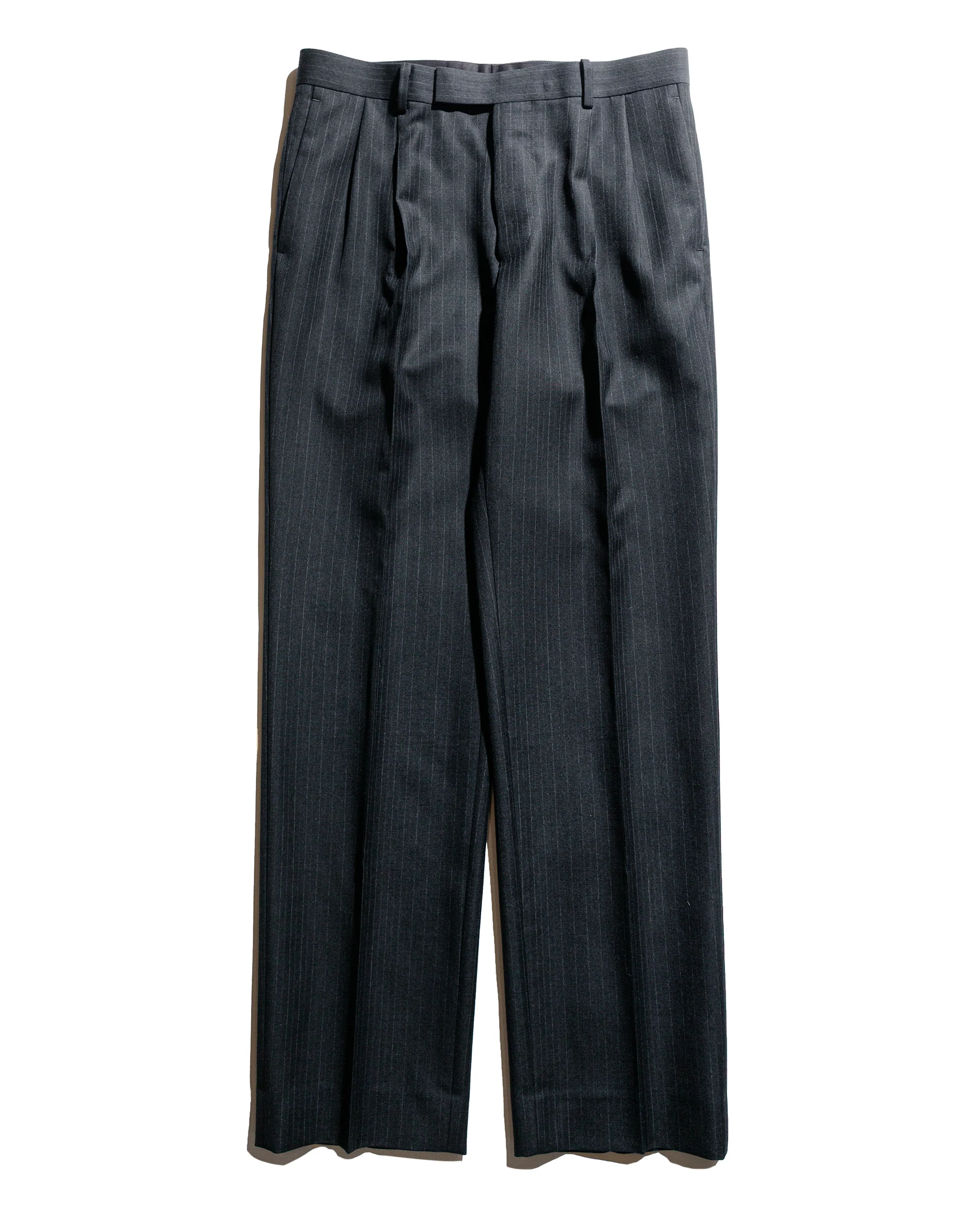 Auralee Light Wool Two-Tuck Slacks Charcoal Navy Stripe
