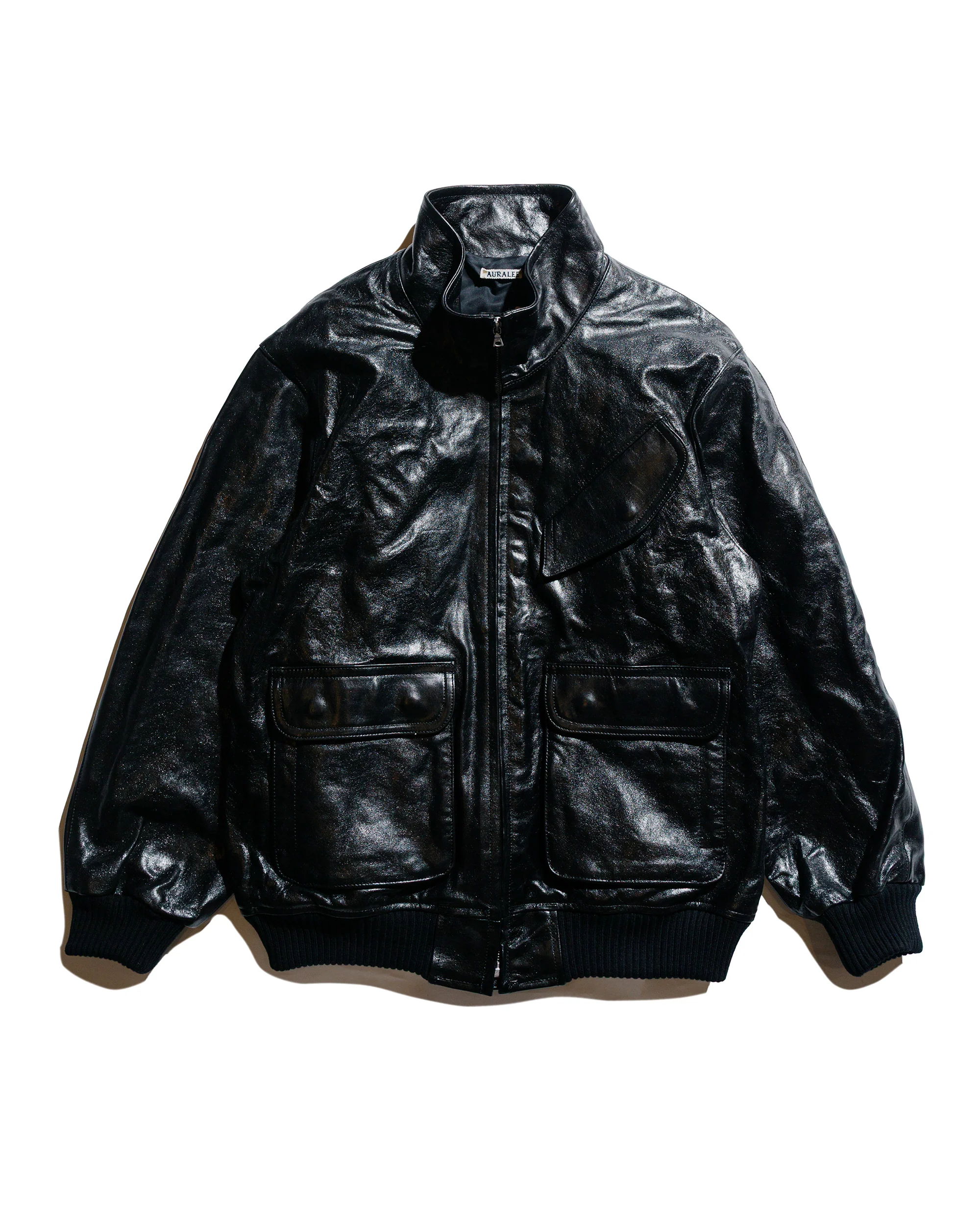 Auralee Lamb Leather Zip Blouson Black