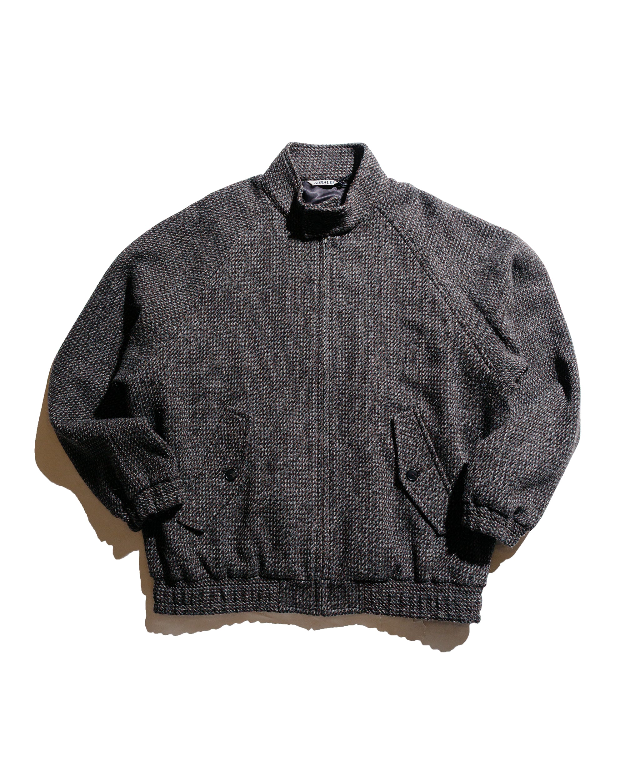 Auralee Wool Silk Tweed Zip Blouson Gray Brown Hairline