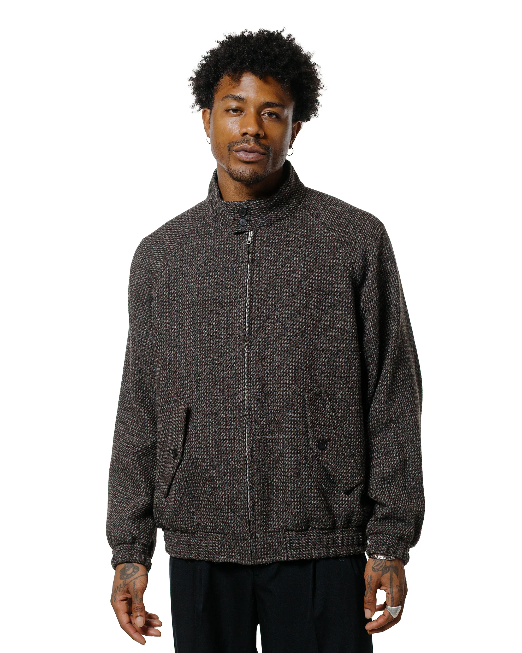 Auralee Wool Silk Tweed Zip Blouson Gray Brown Hairline