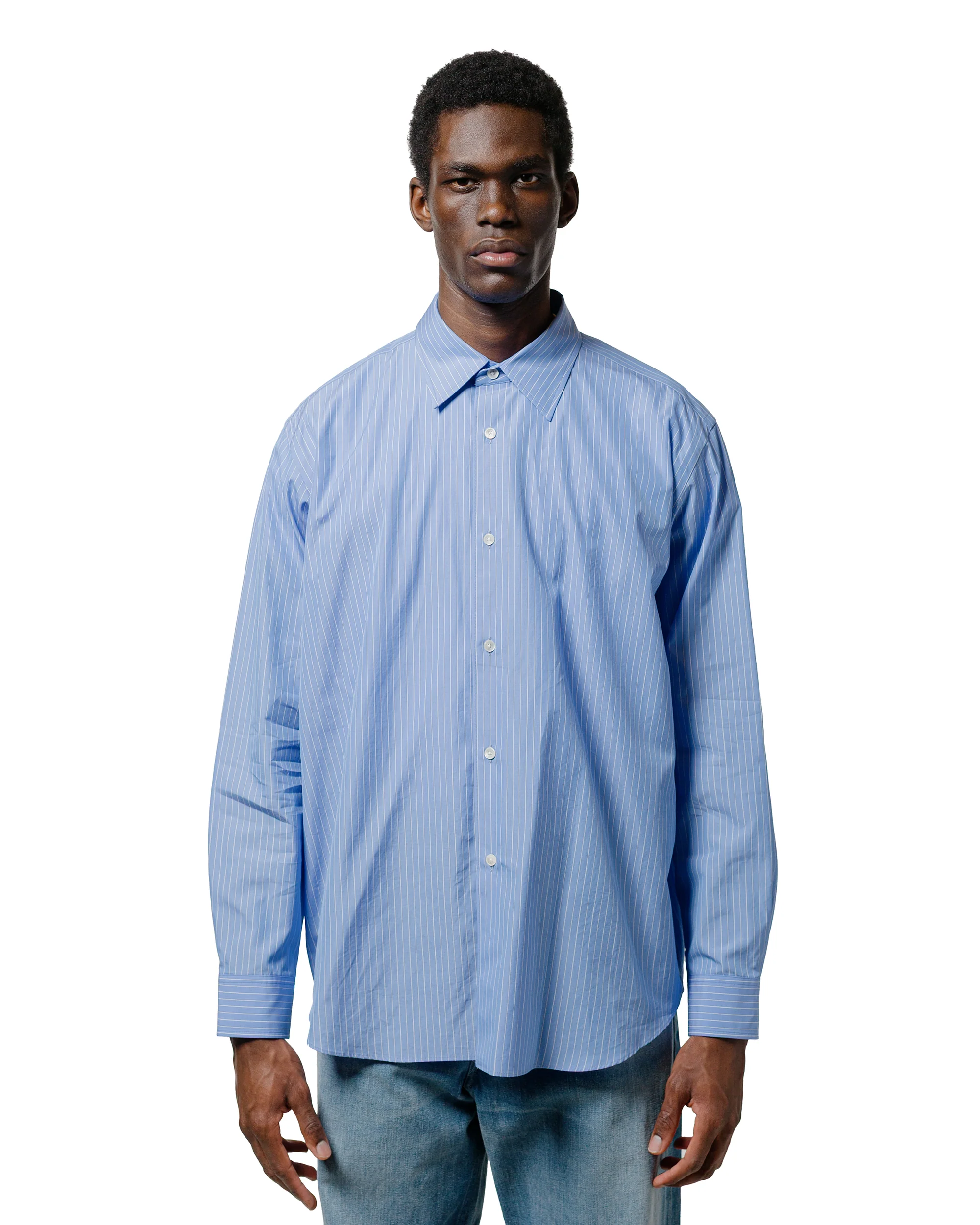 Auralee Suvin High Count Cloth Stripe Shirt Blue Stripe