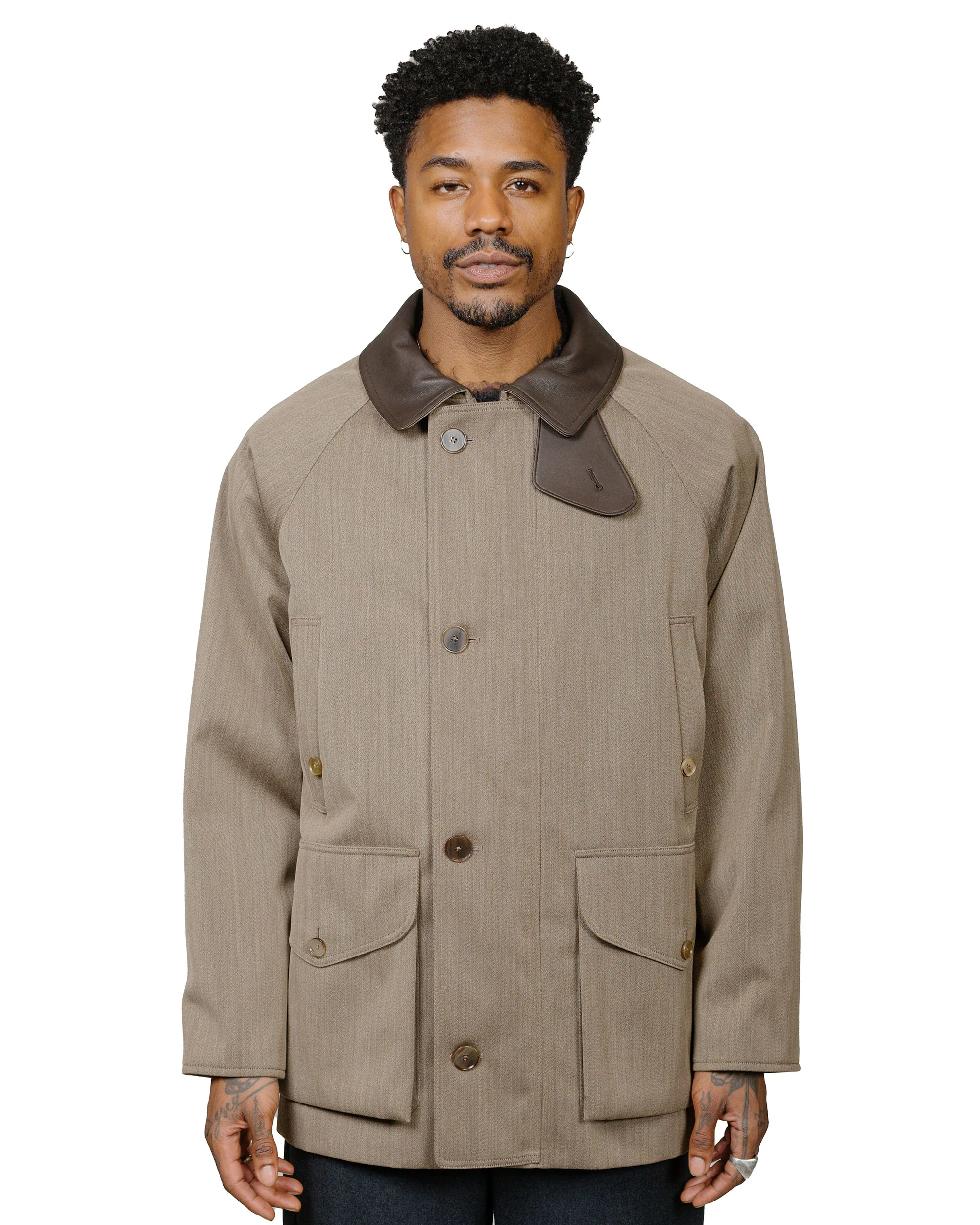 Auralee Wool Cavalry Twill Laminate Hunting Blouson Olive Brown