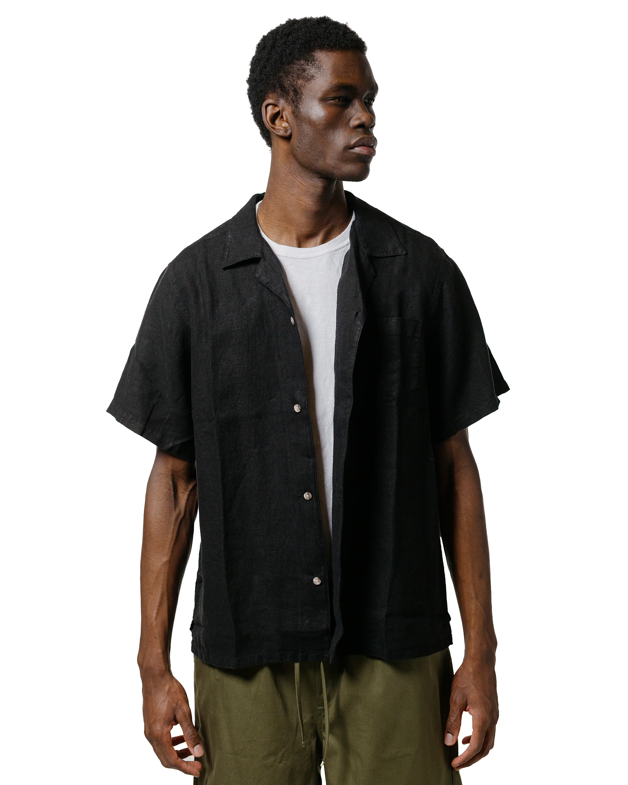 Bather Black Linen Camp Shirt