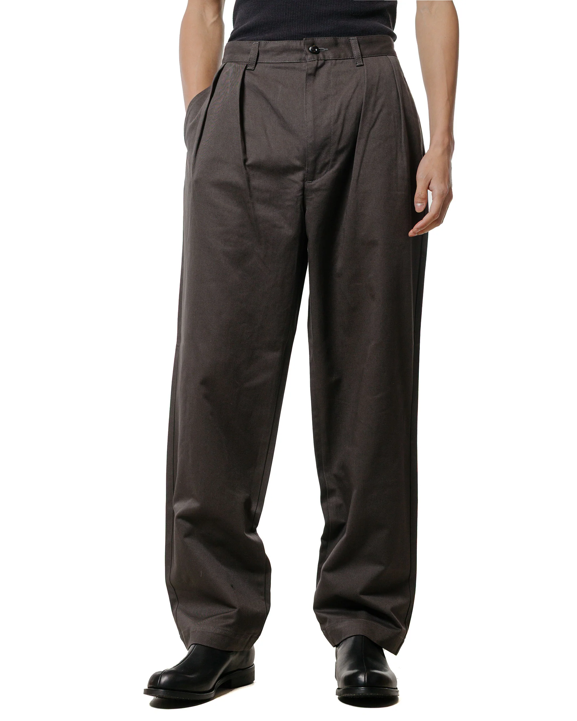 CIOTA 2 Tuck Chino Cloth Pants (Stone Wash) Charcoal Grey