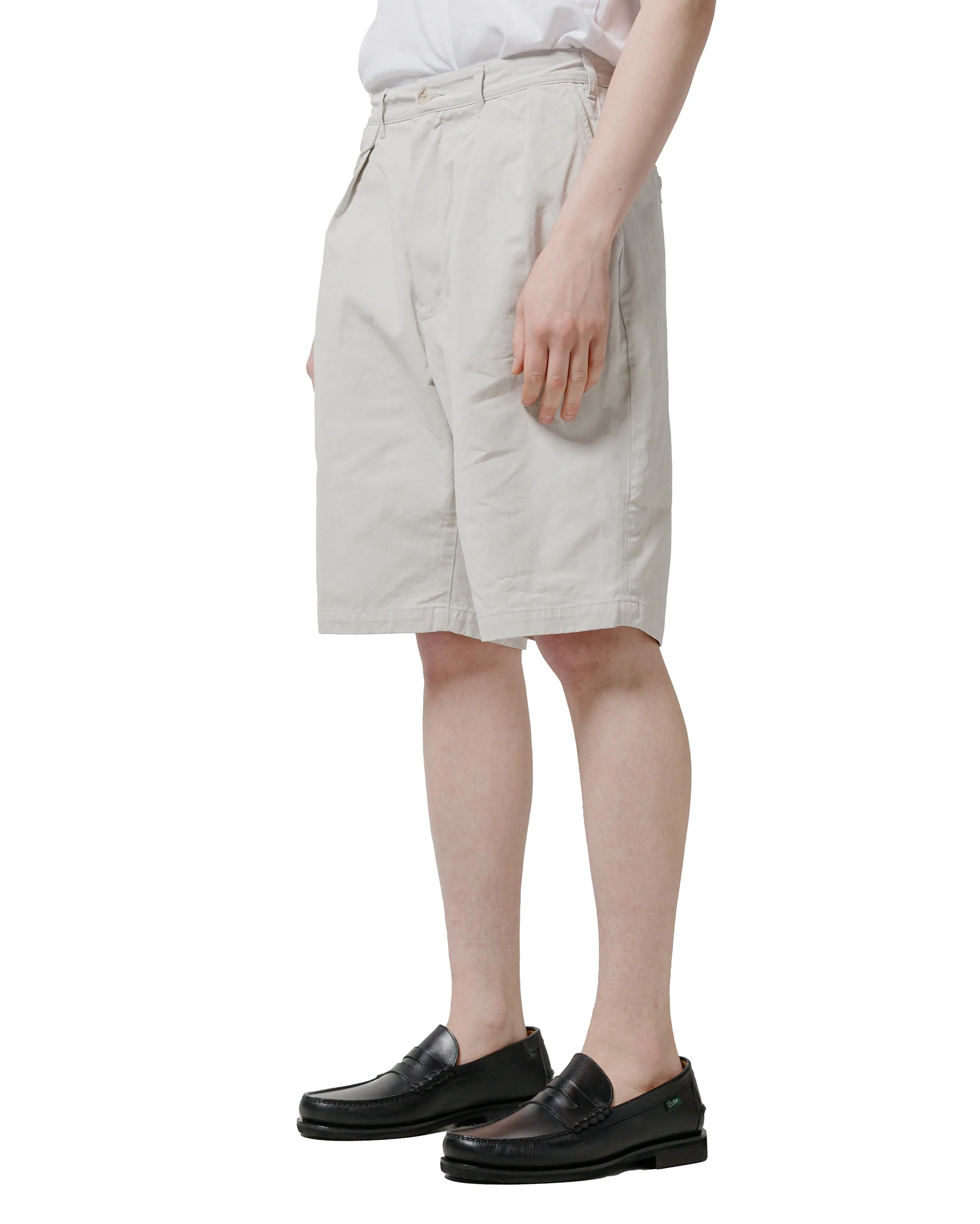 Beams Plus 2Pleats Shorts Twill Bio Washed Cement