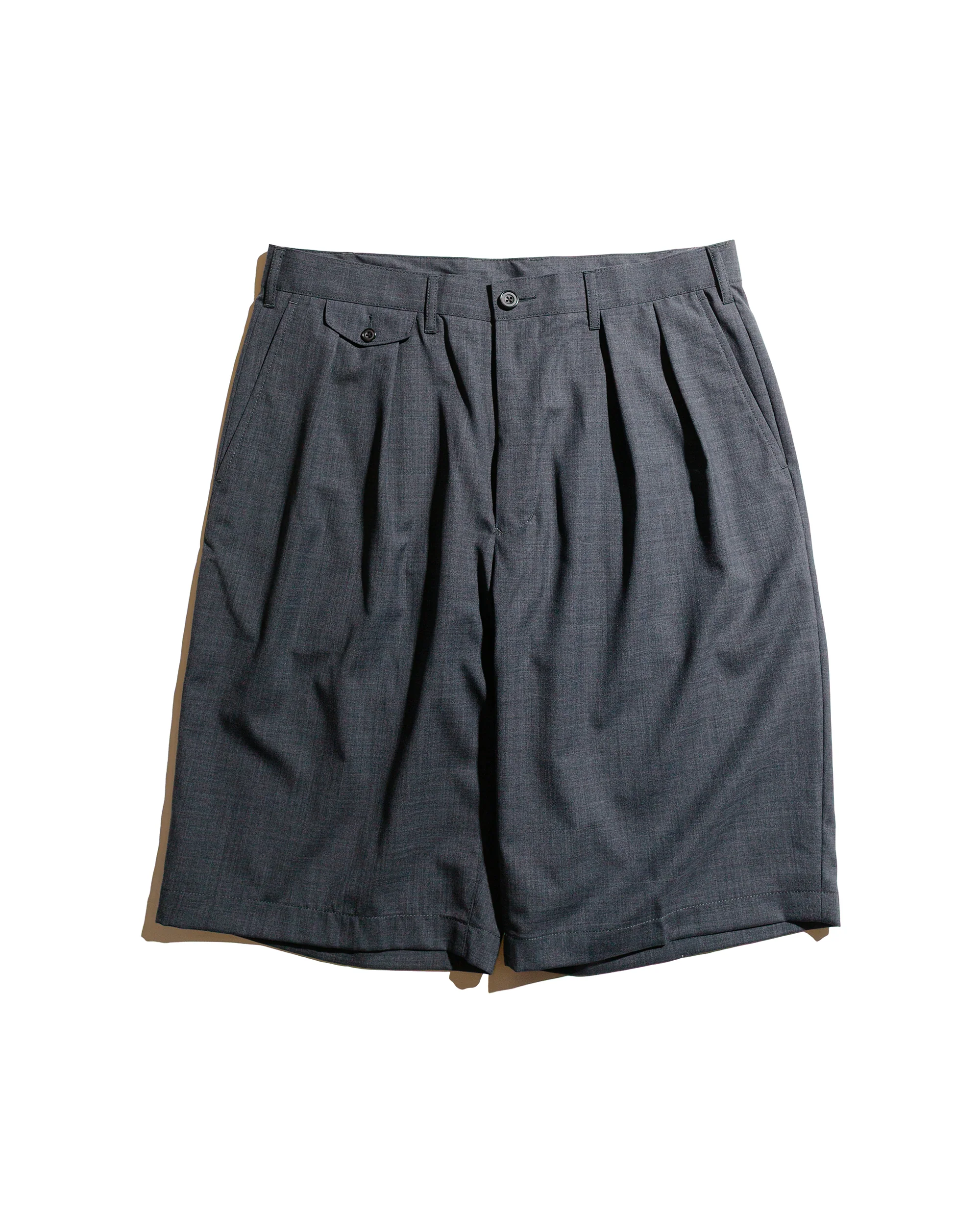Beams Plus 2Pleats Shorts Wool Tropical Charcoal Grey