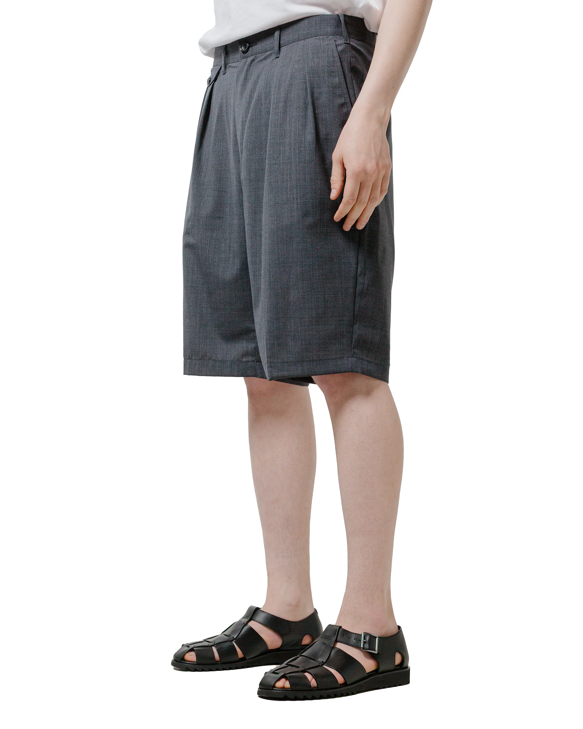 Beams Plus 2Pleats Shorts Wool Tropical Charcoal Grey