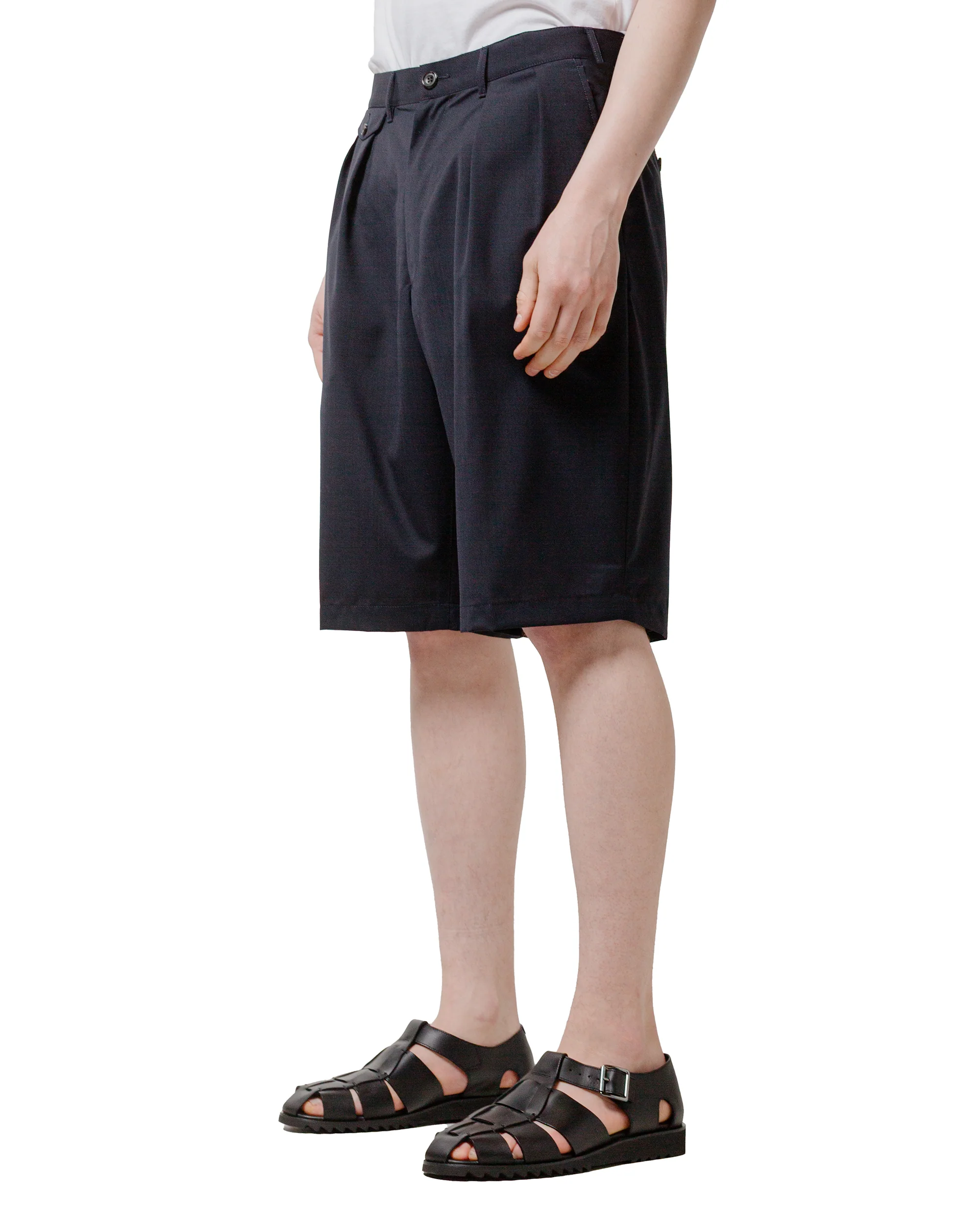 Beams Plus 2Pleats Shorts Wool Tropical Navy