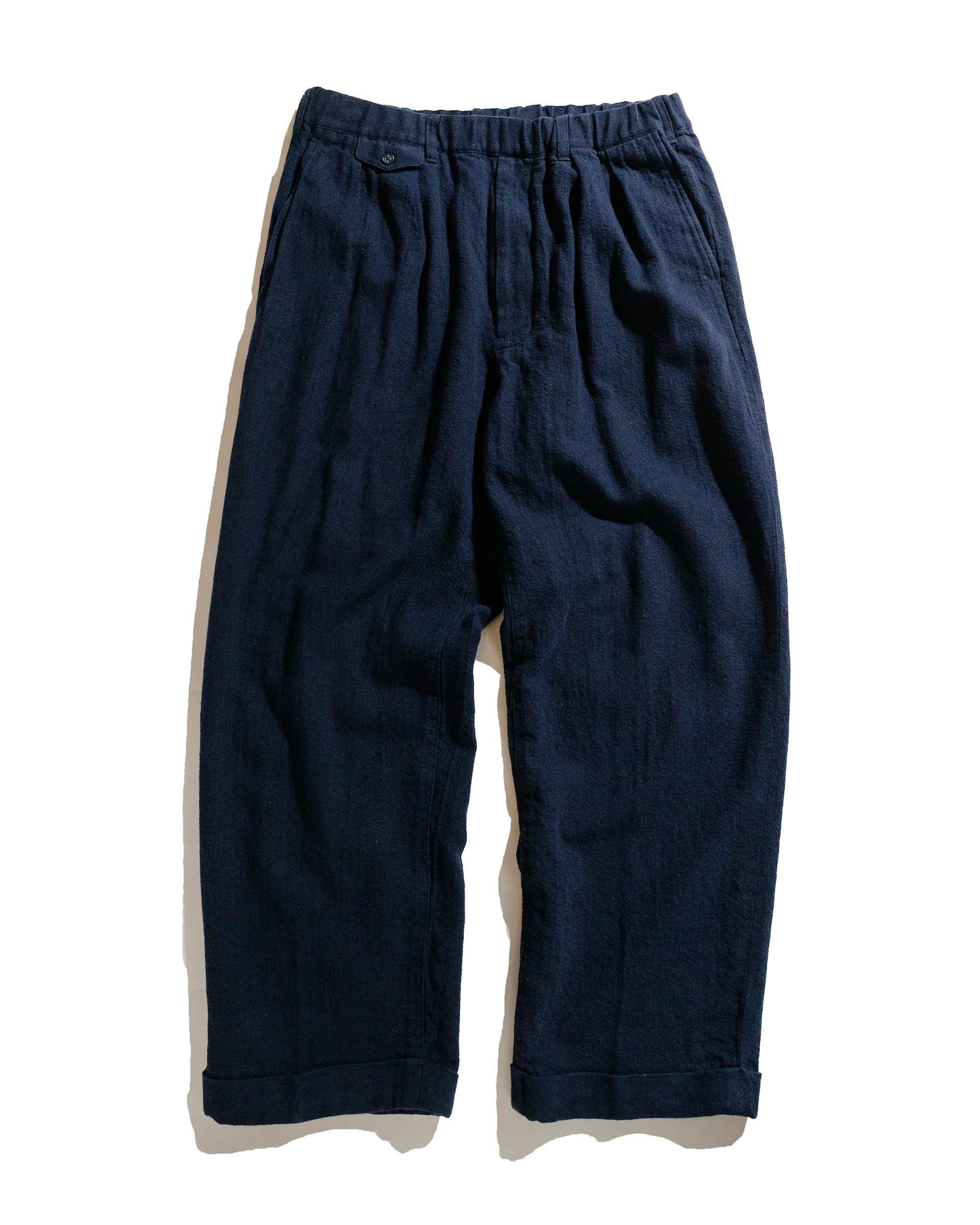 Beams Plus 2Pleats Relax Trousers Linen Cotton Navy