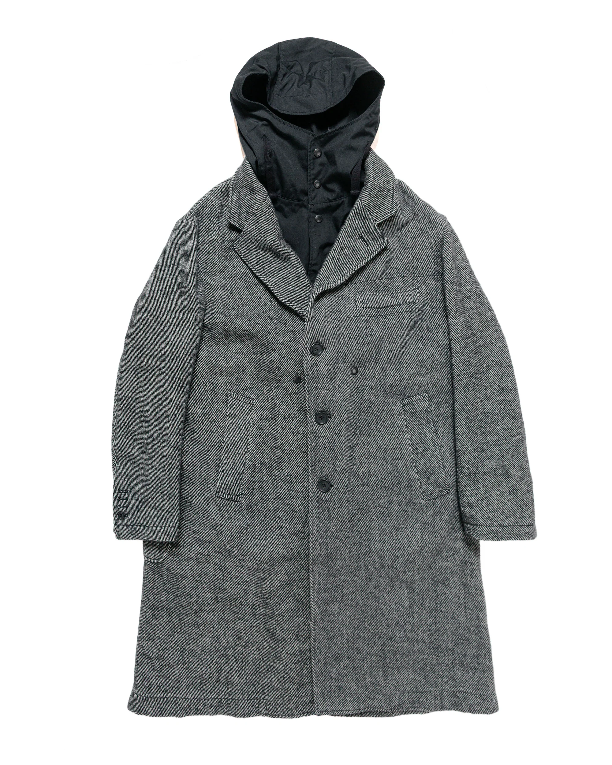 Engineered Garments Chester Coat Black Wool Shaggy Twill