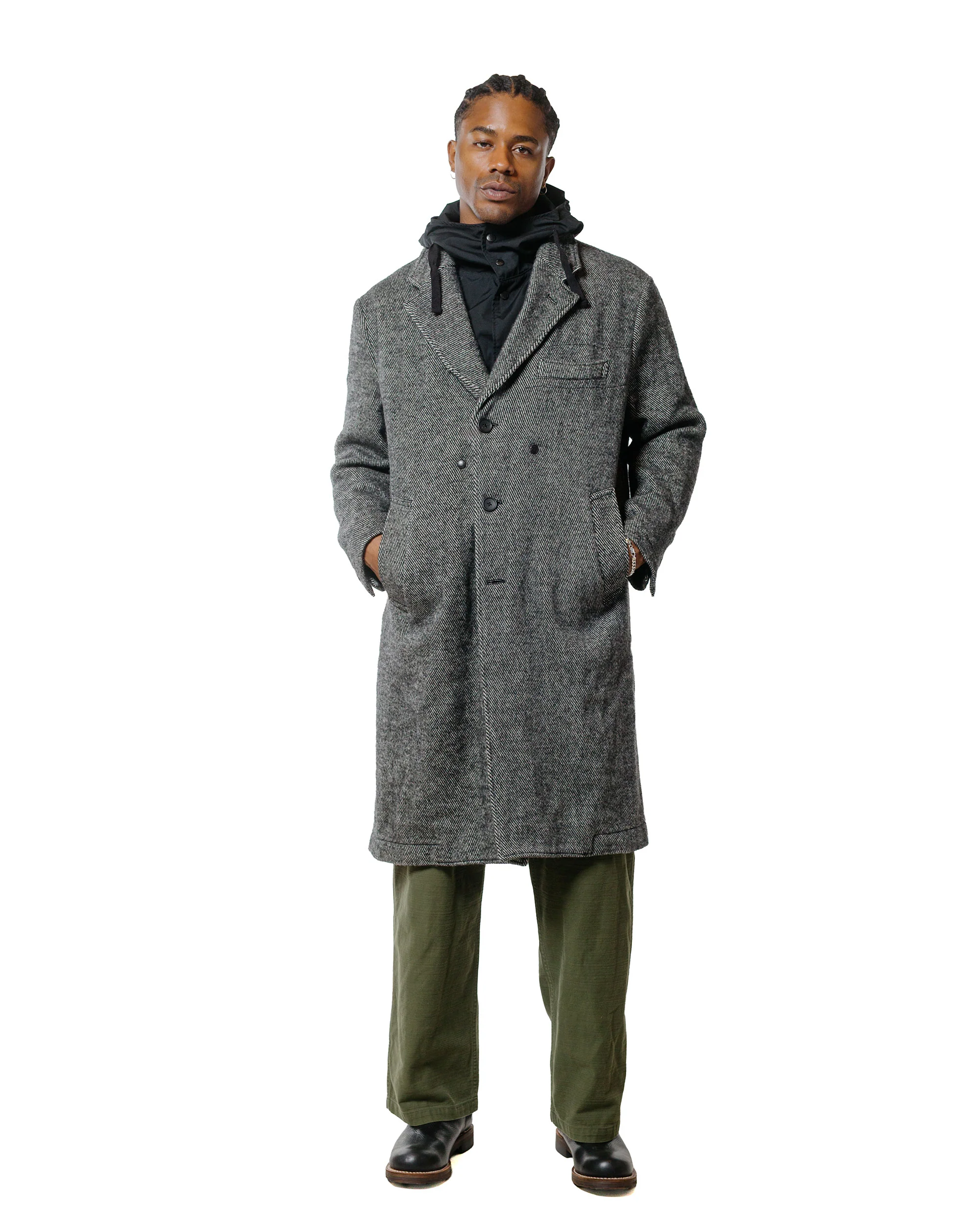 Engineered Garments Chester Coat Black Wool Shaggy Twill