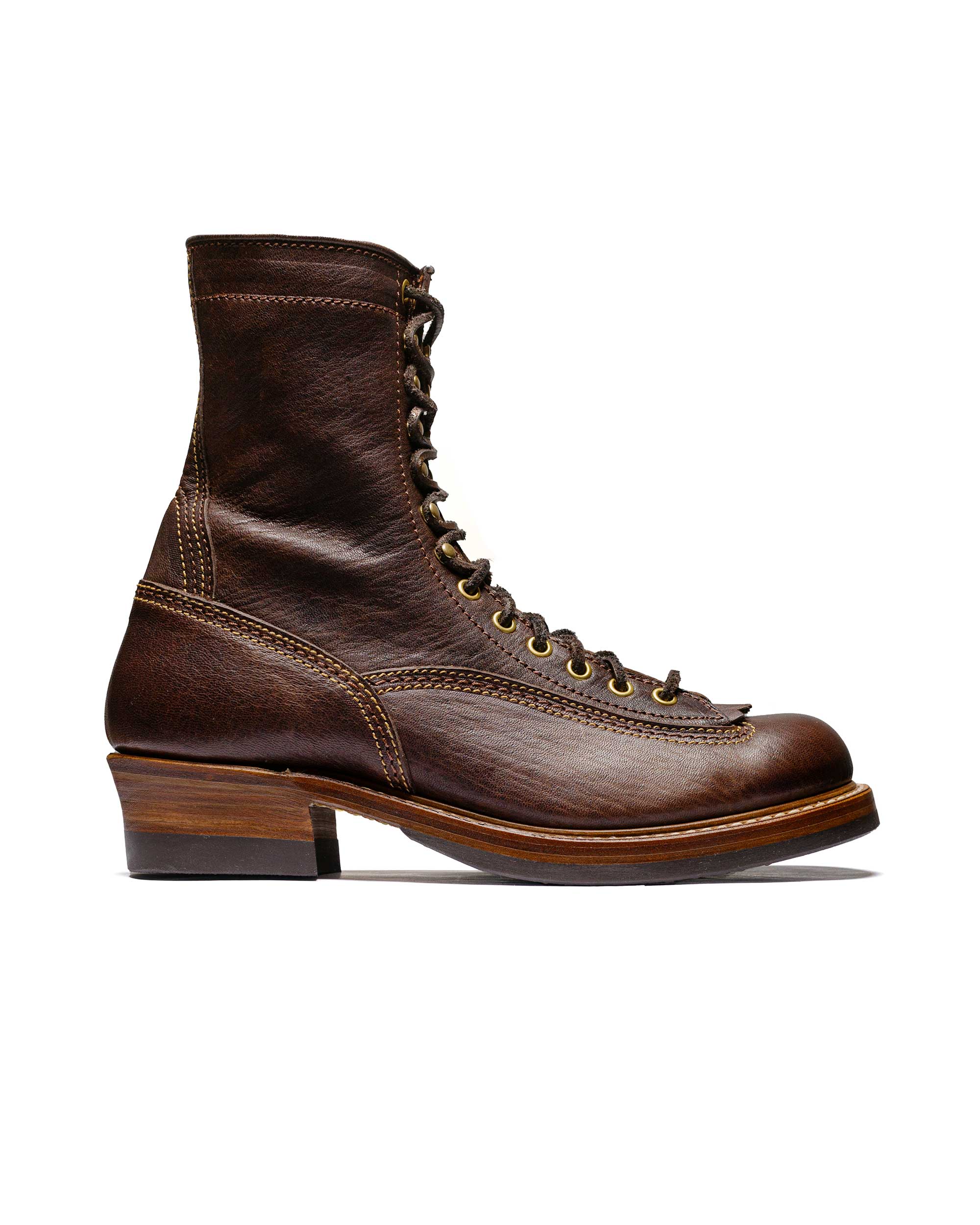 John Lofgren Bootmaker Donkey Puncher Boots 8" Ezo Shika Deerskin Burnt Dark Brown
