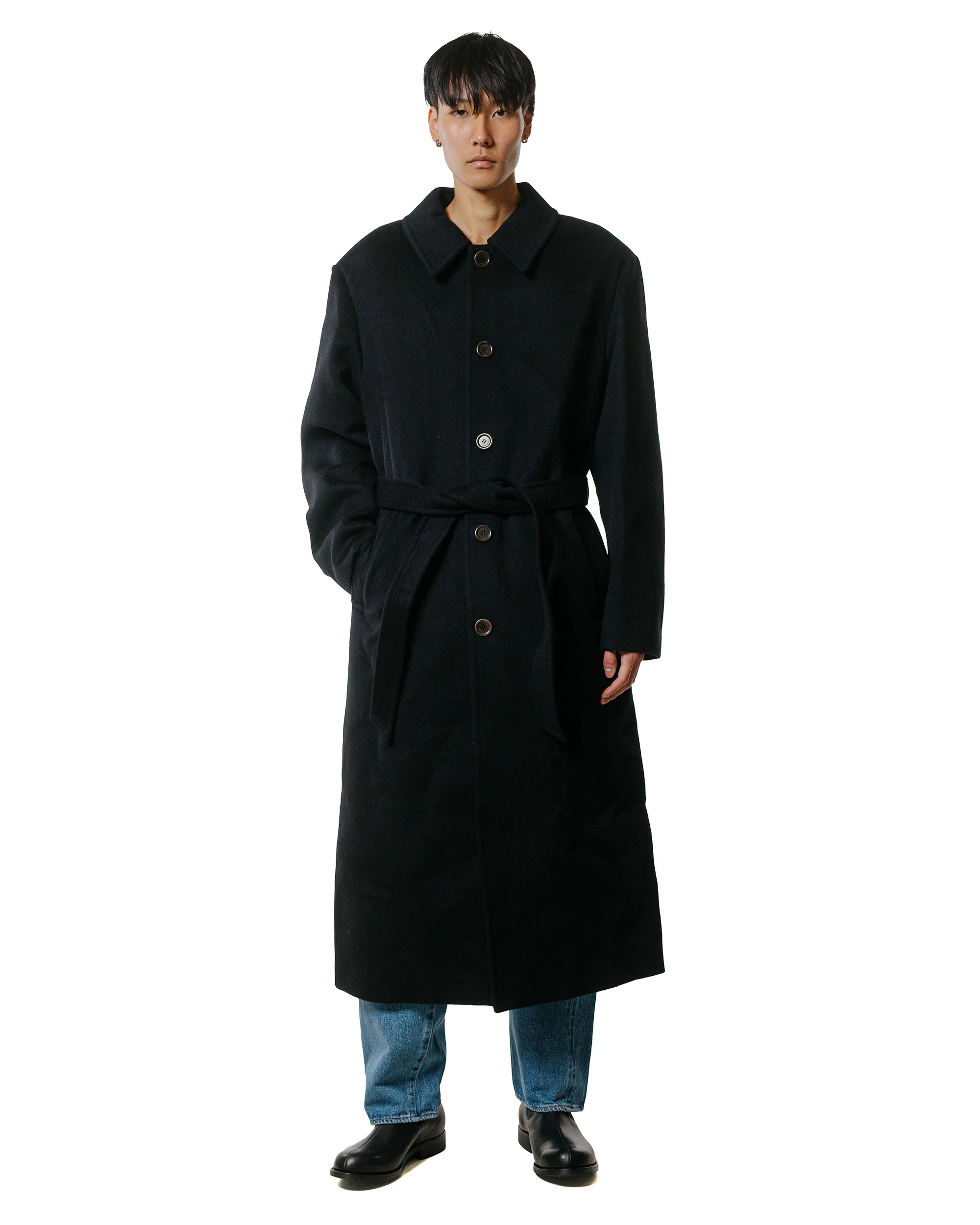 Amomento Single Breasted Long Coat Black