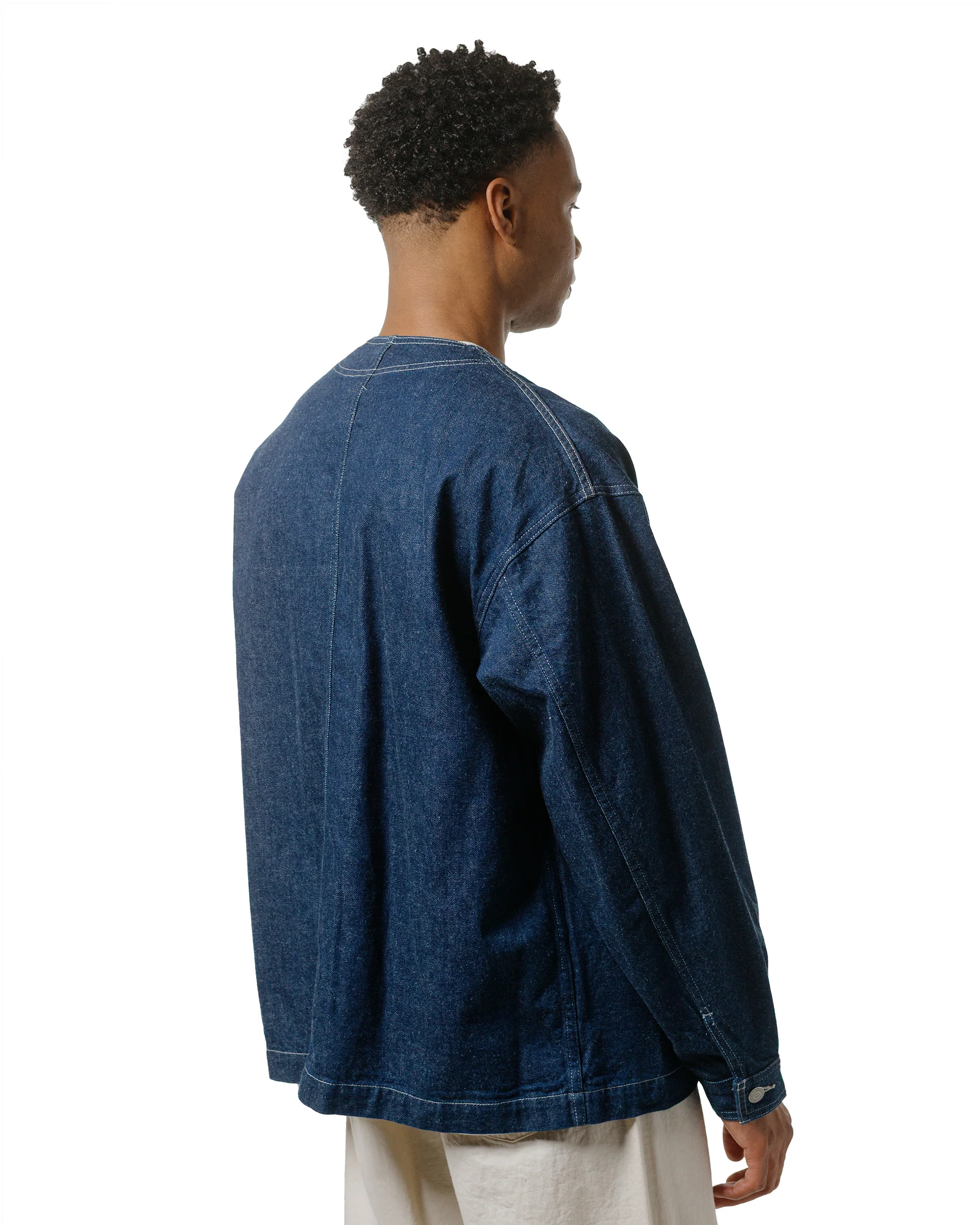 8956-danton-11oz-denim-collarless-jacket-indigo-3.webp Danton 11oz Denim Collarless Jacket Indigo