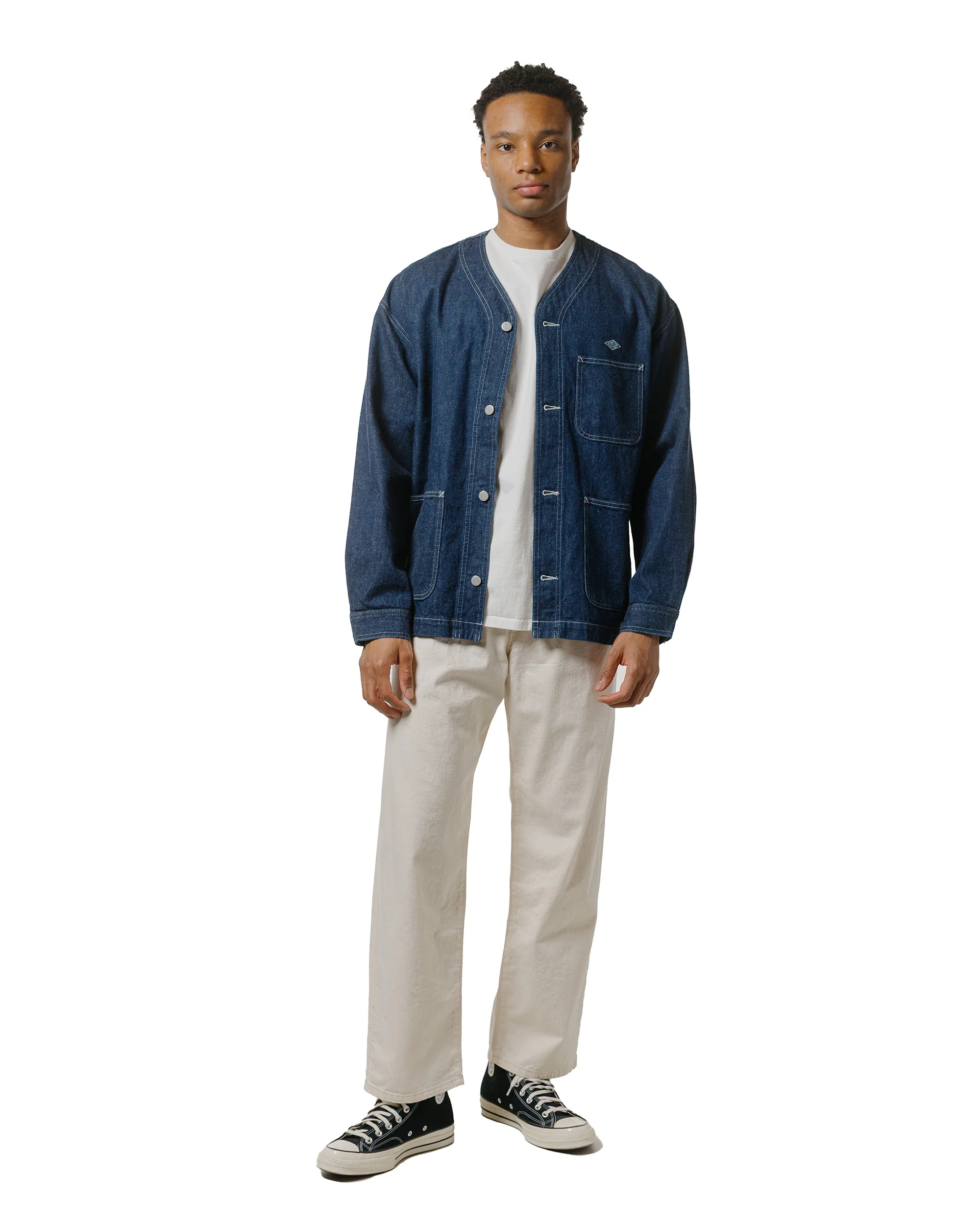 8956-danton-11oz-denim-collarless-jacket-indigo-4.webp Danton 11oz Denim Collarless Jacket Indigo