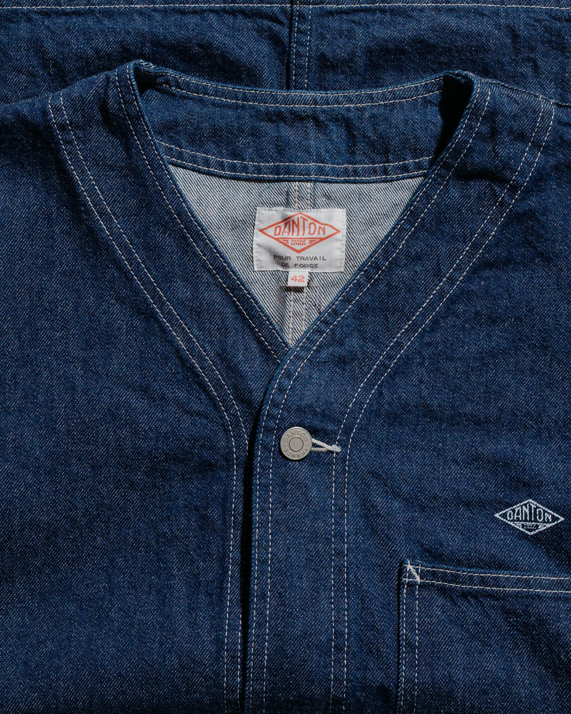 8956-danton-11oz-denim-collarless-jacket-indigo-5.jpg Danton 11oz Denim Collarless Jacket Indigo