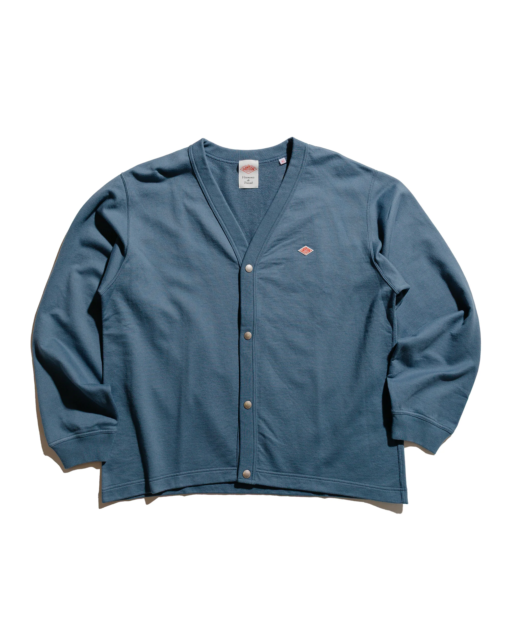 Danton Cotton Terry Dot Button V-Neck Cardigan Dark Blue