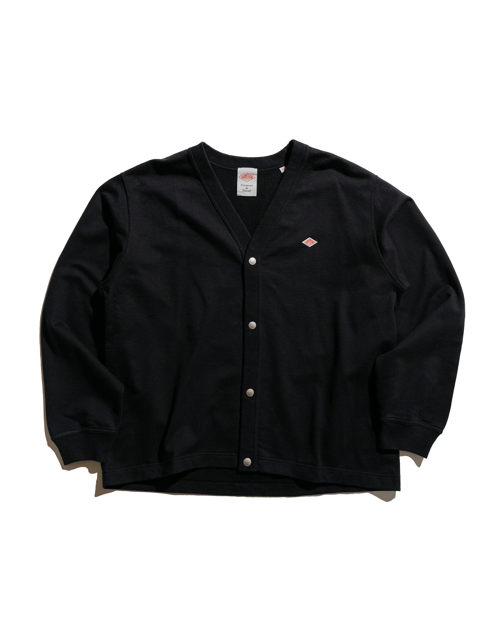 Danton Cotton Terry Dot Button V-Neck Cardigan Charcoal