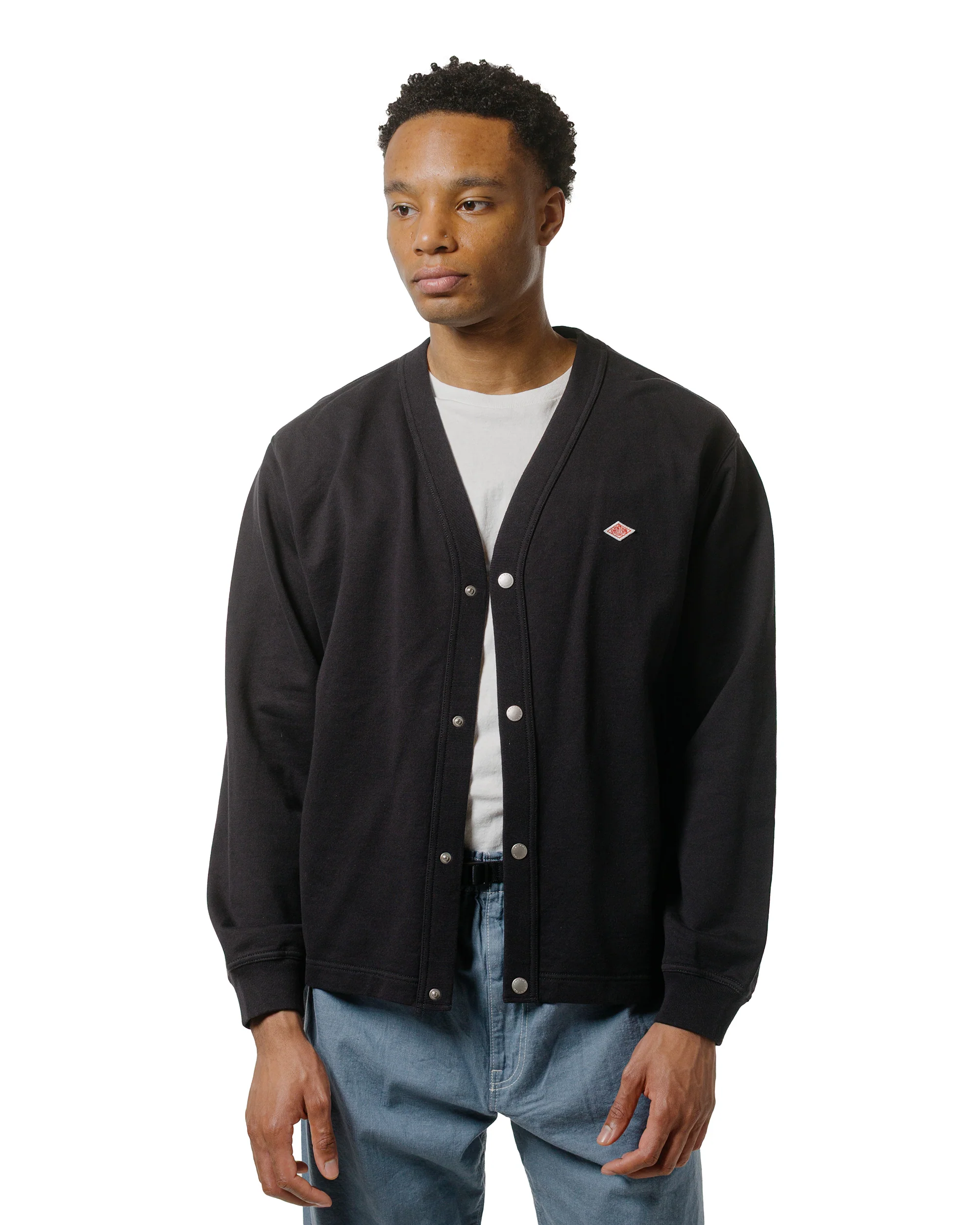 Danton Cotton Terry Dot Button V-Neck Cardigan Charcoal