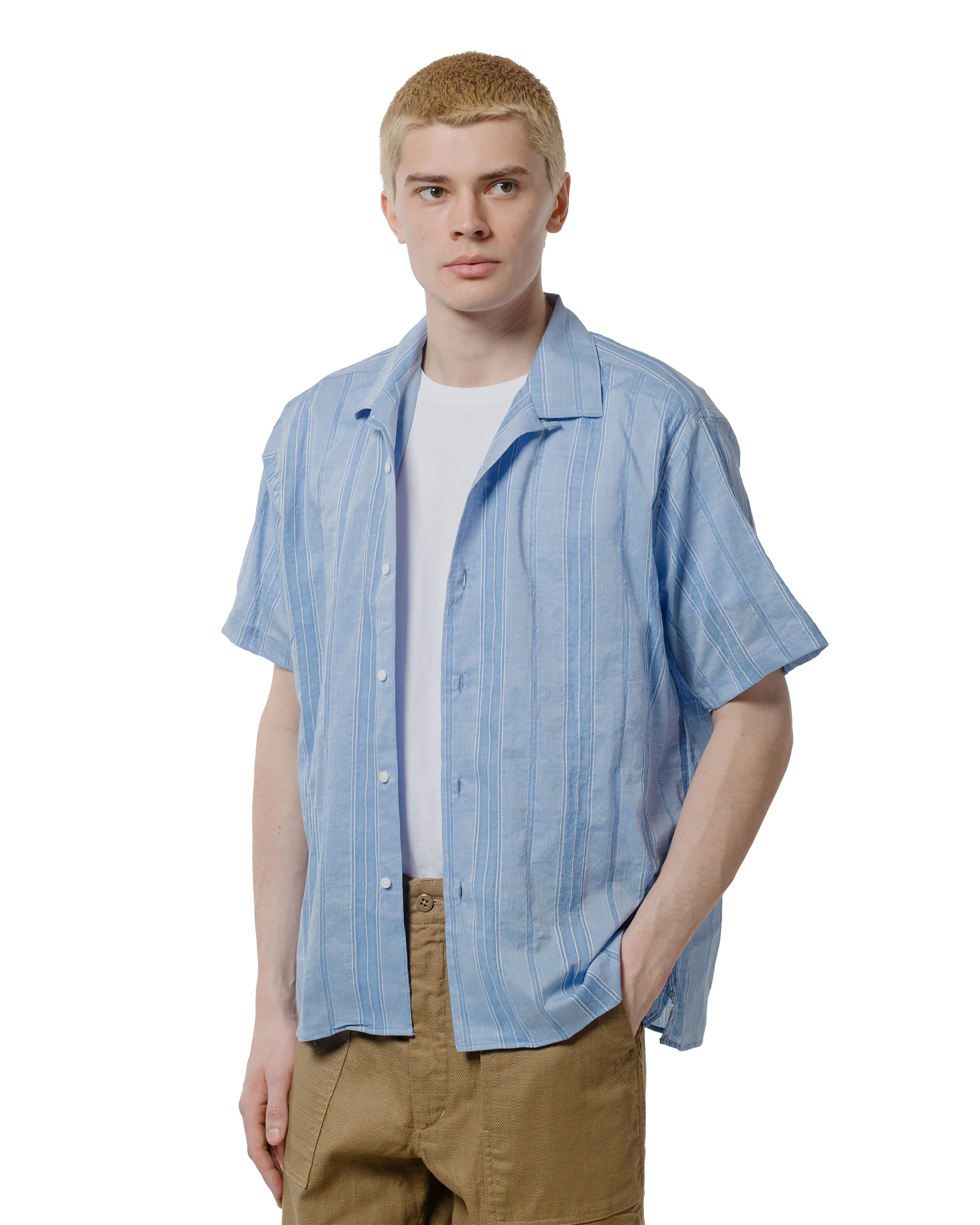 Gitman Vintage Bros. Blue Japanese Dobby Stripe Camp Shirt