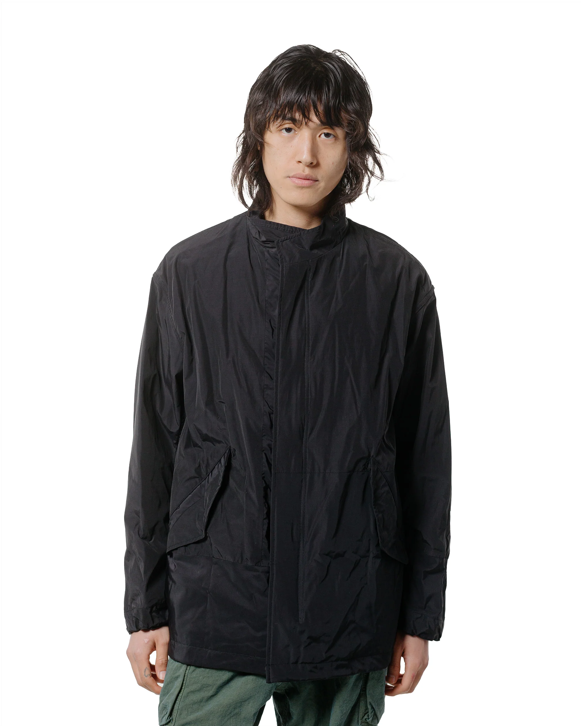 Sage de Cret Nylon/Cotton Typewriter Patchwork Military Jacket Black