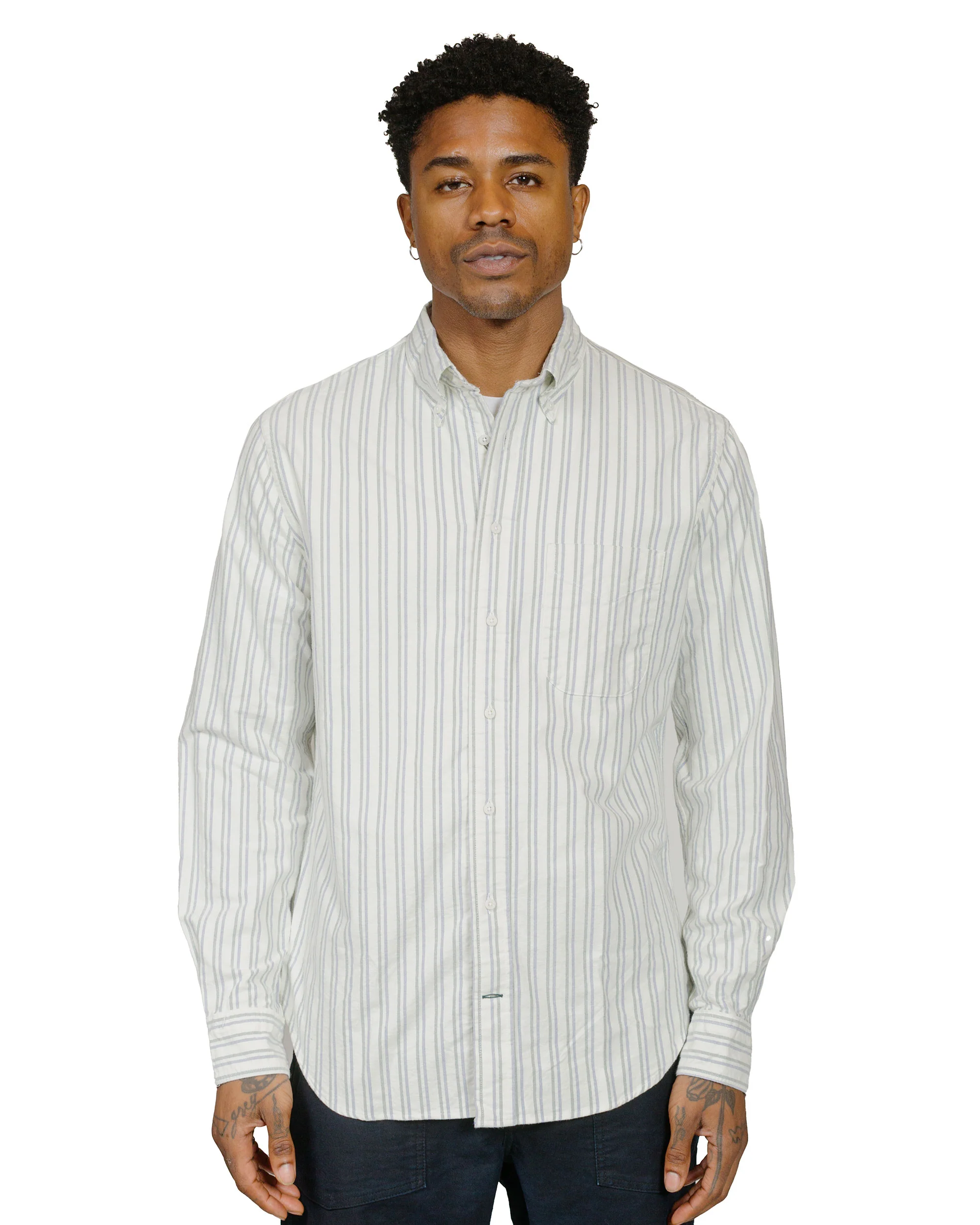 Gitman Vintage Bros. Blue Brushed Split Stripe Oxford
